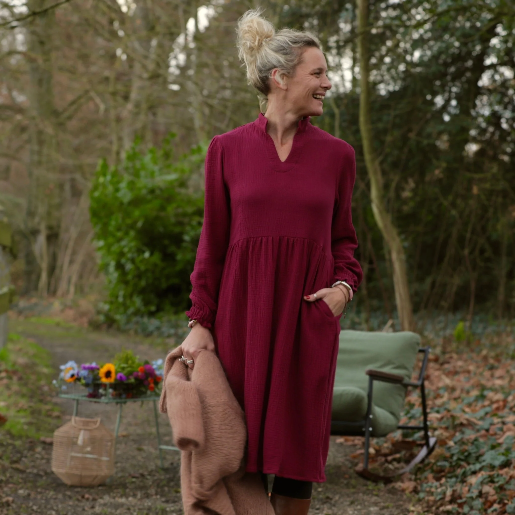 Robe Allegra - double gaze de coton framboise