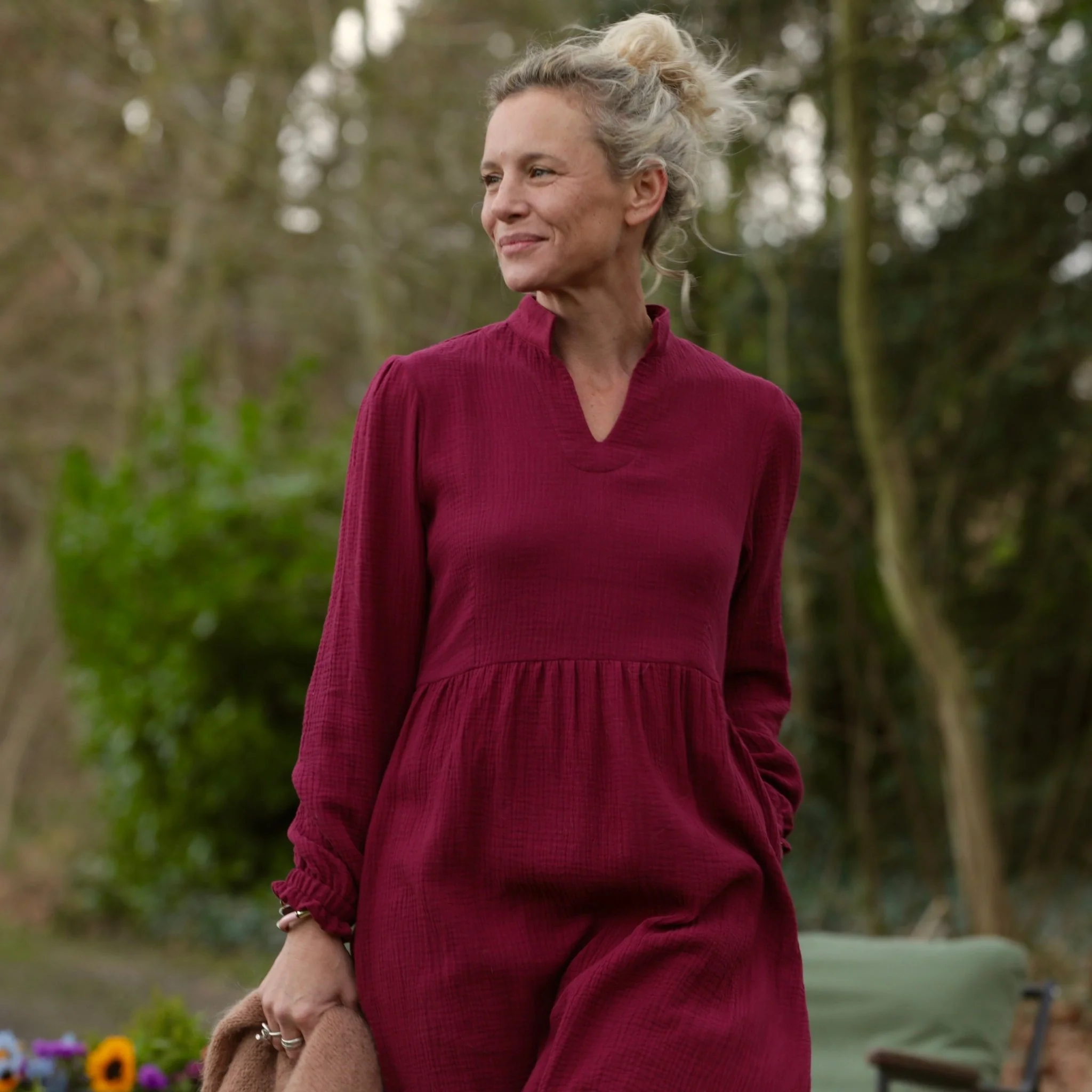 Robe Allegra - double gaze de coton framboise - Image 4
