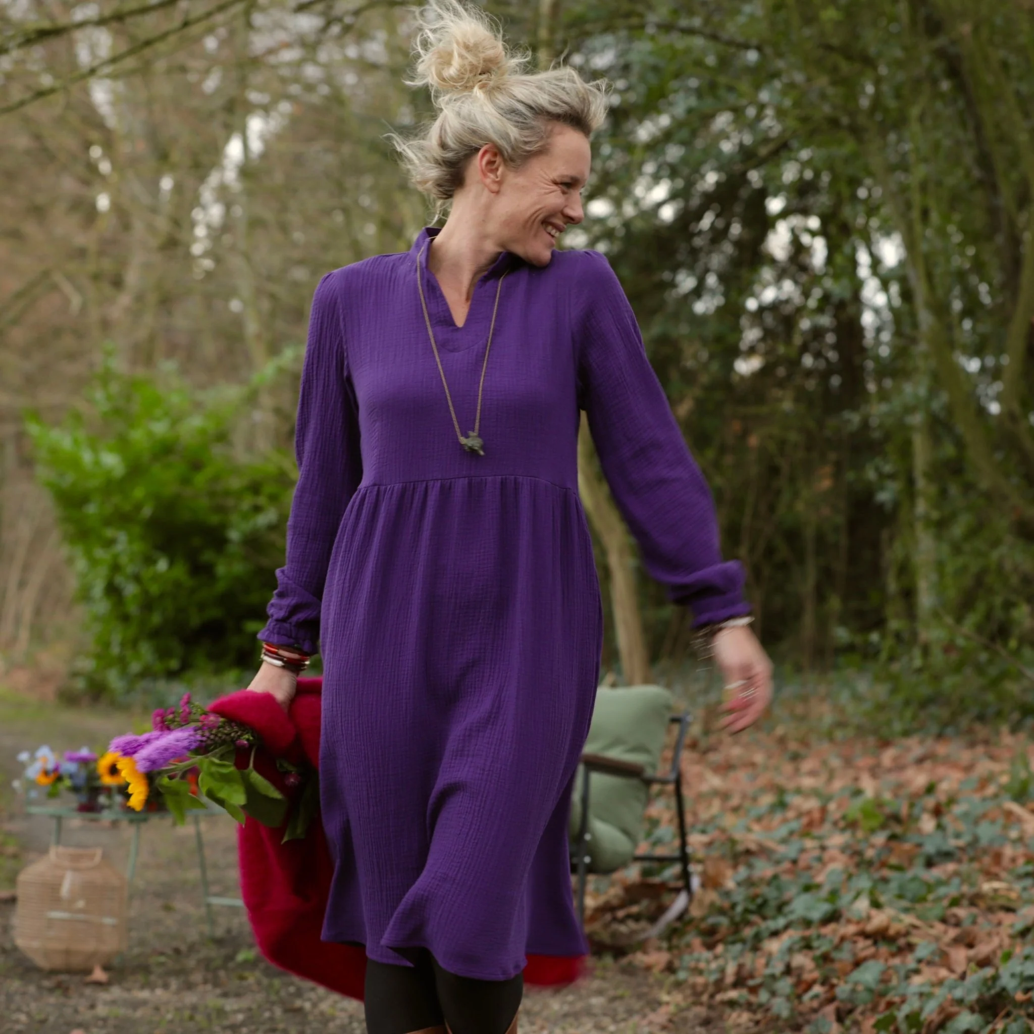 Robe Allegra - double gaze de coton prune