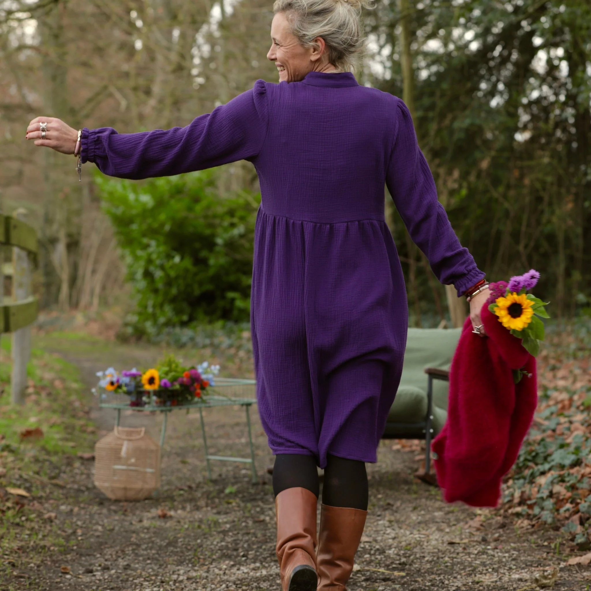 Robe Allegra - double gaze de coton prune - Image 3