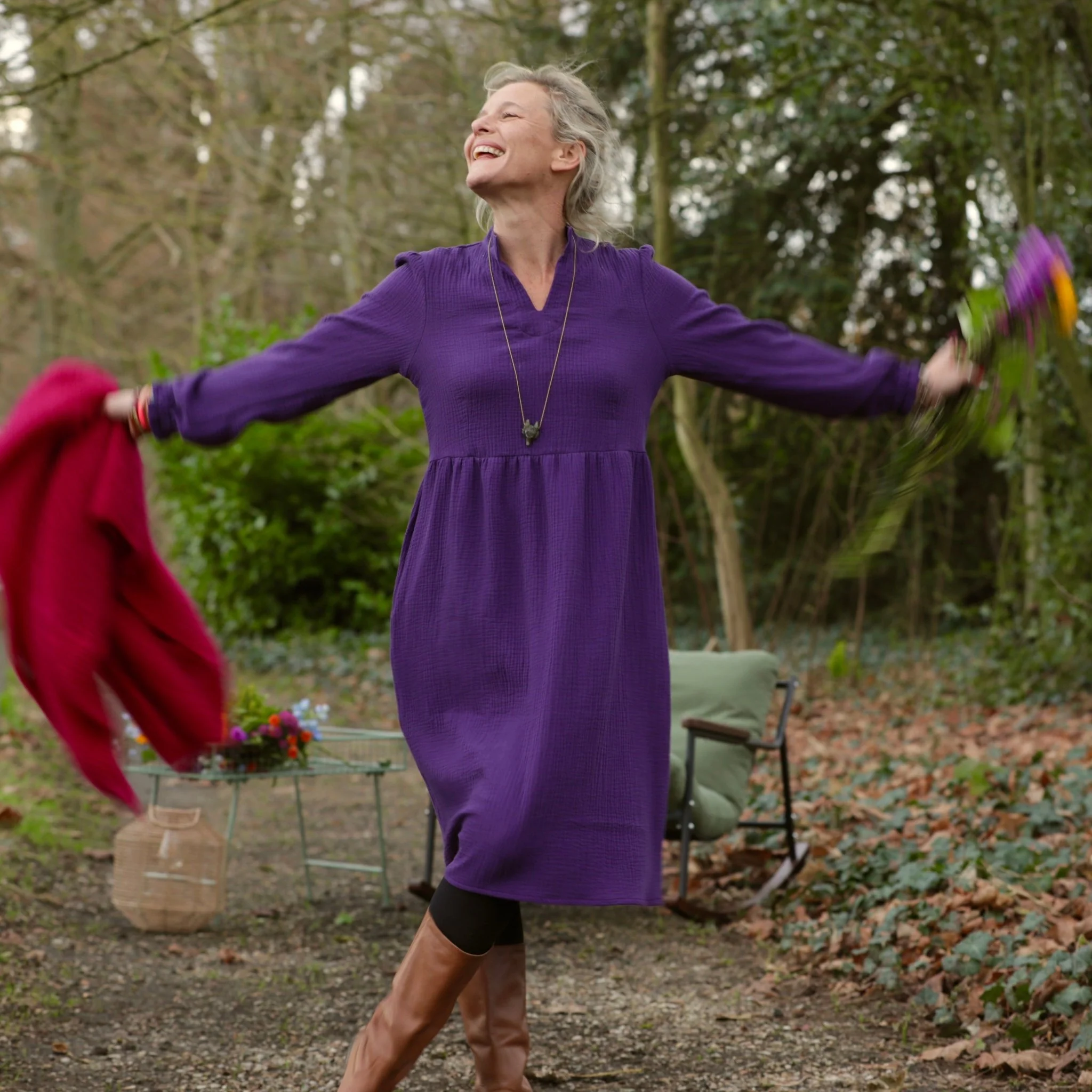 Robe Allegra - double gaze de coton prune - Image 4