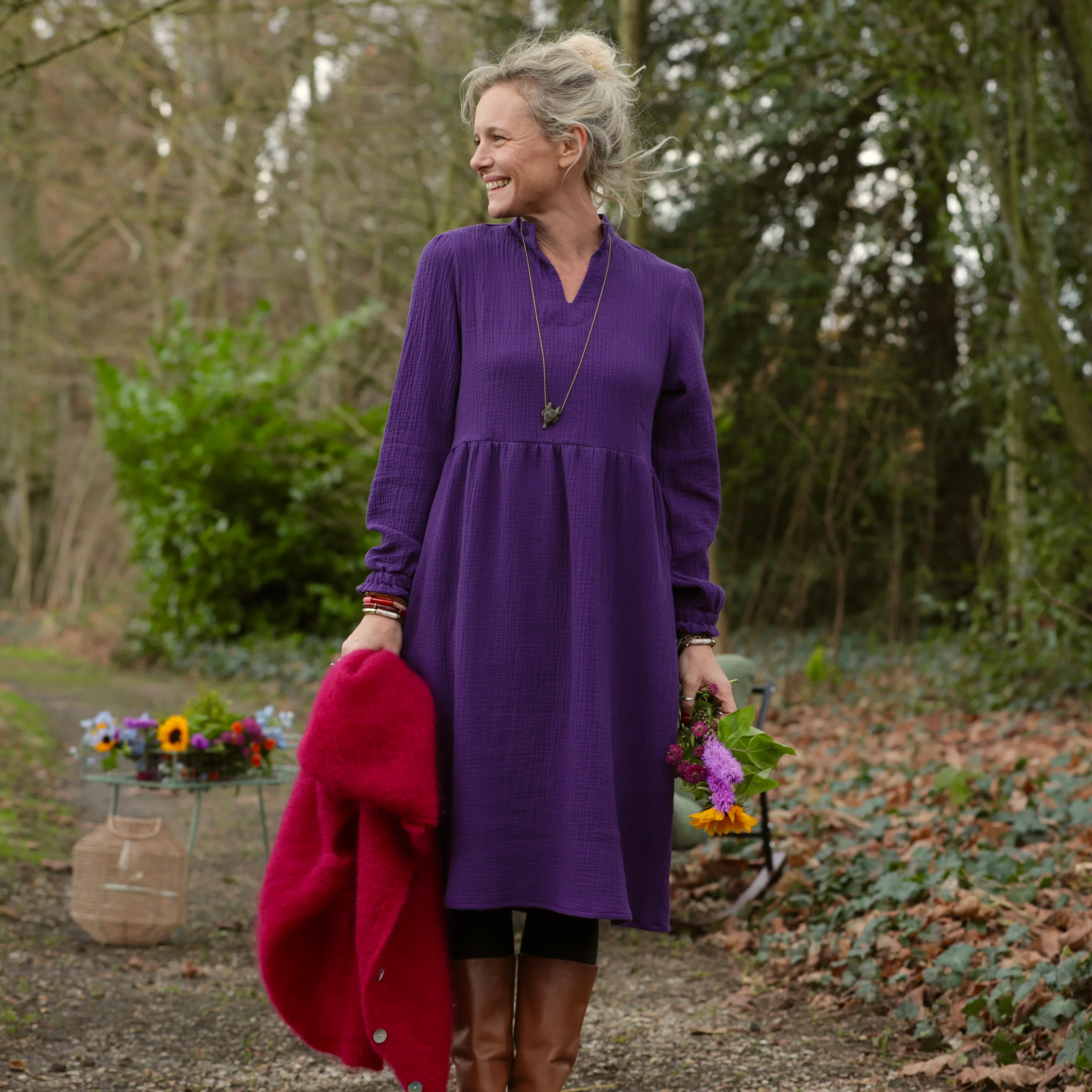 Robe Allegra - double gaze de coton prune - Image 5
