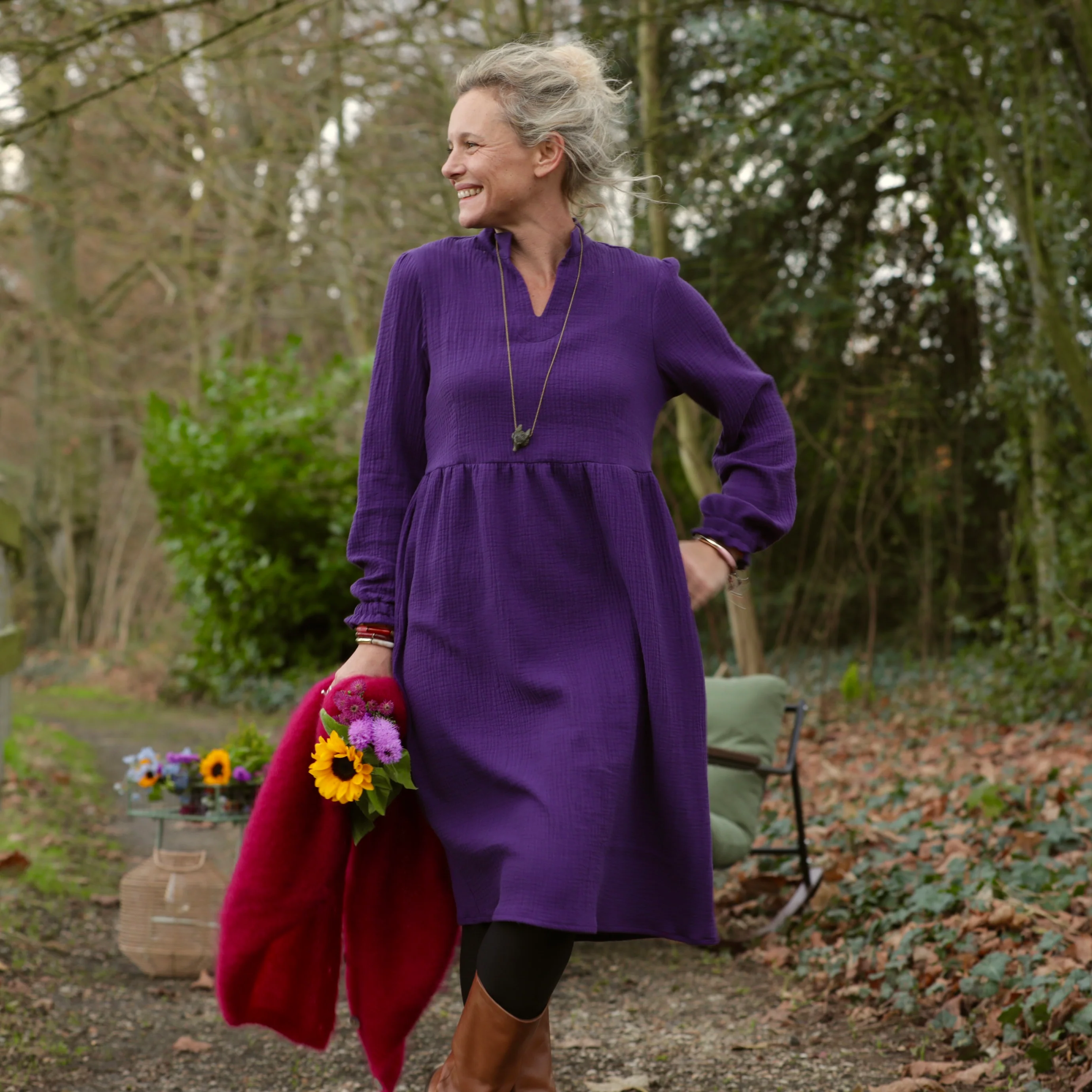 Robe Allegra - double gaze de coton prune - Image 7