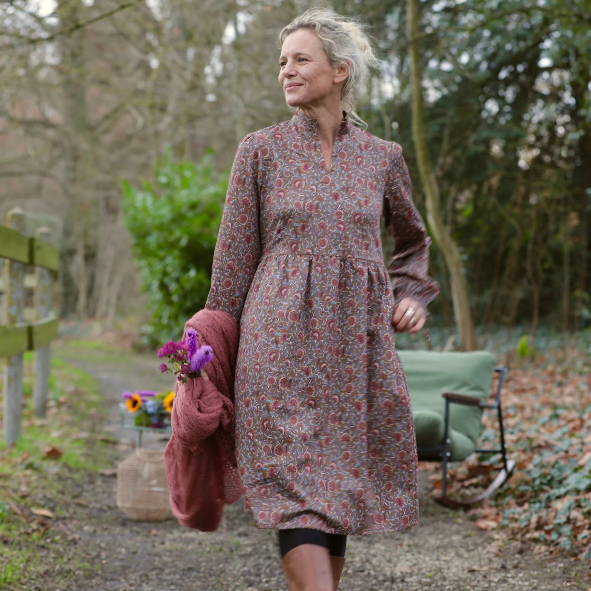 Robe Allegra - Satin de coton fleuri moka