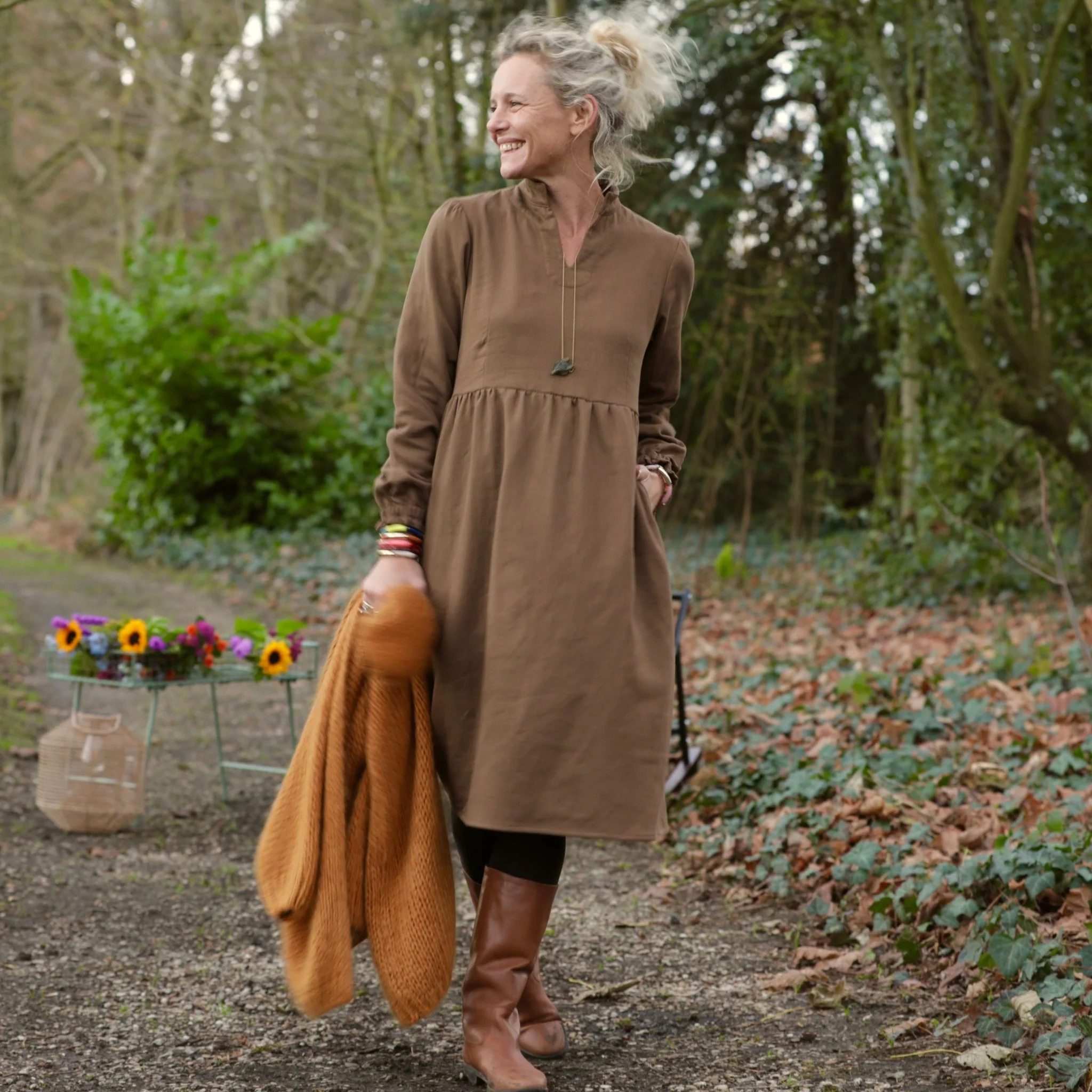 Robe Allegra - Tissage mixte gaze & sergé de coton moka