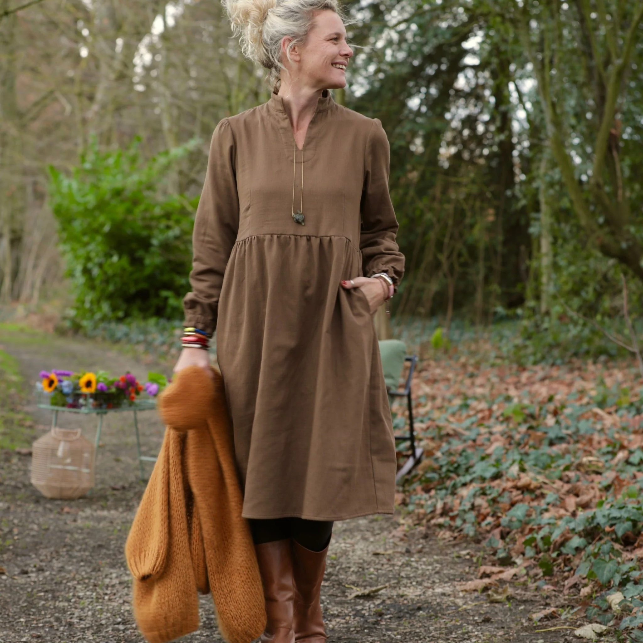 Robe Allegra - Tissage mixte gaze & sergé de coton moka - Image 9
