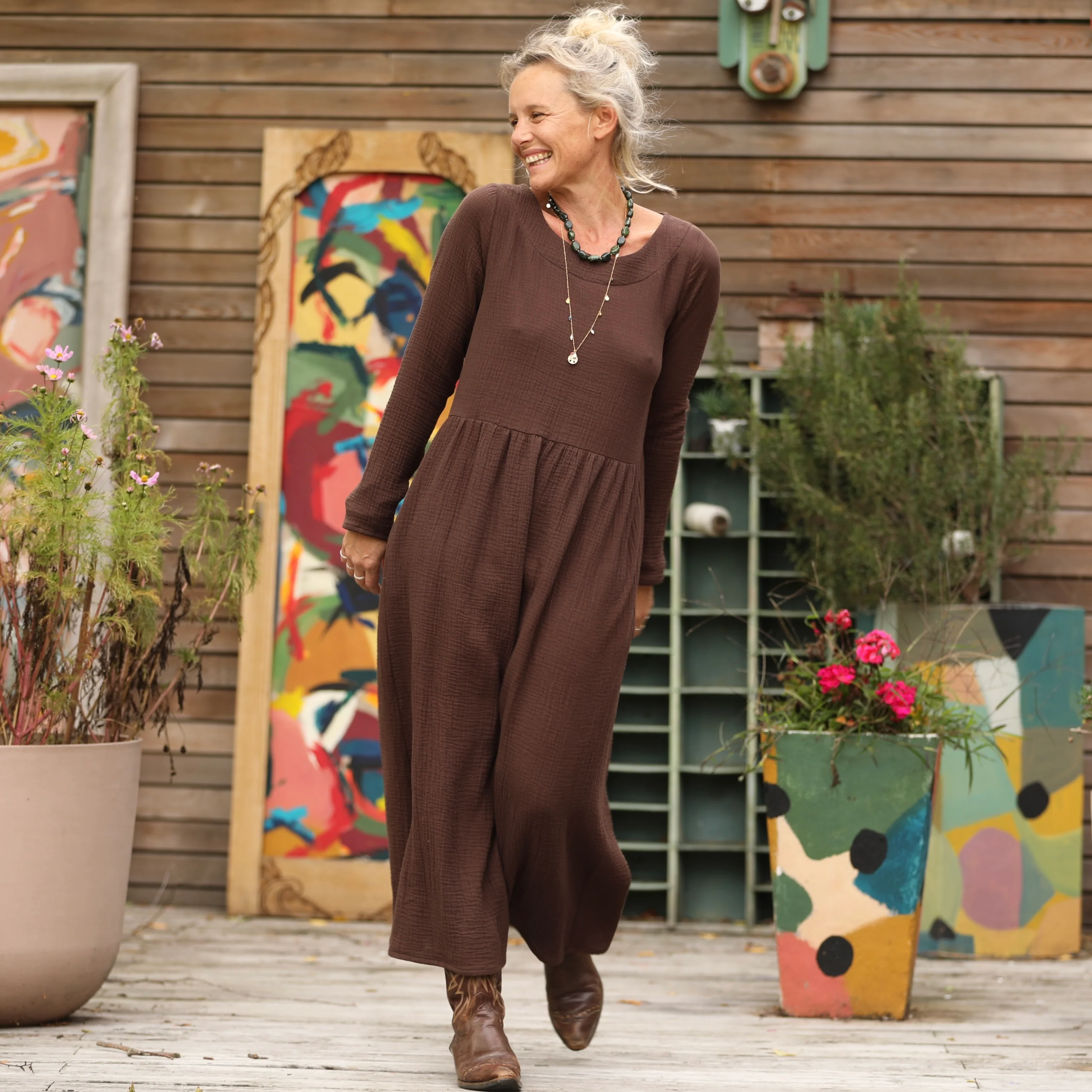 Robe Anaëlle - Double gaze de coton chocolat - Image 3