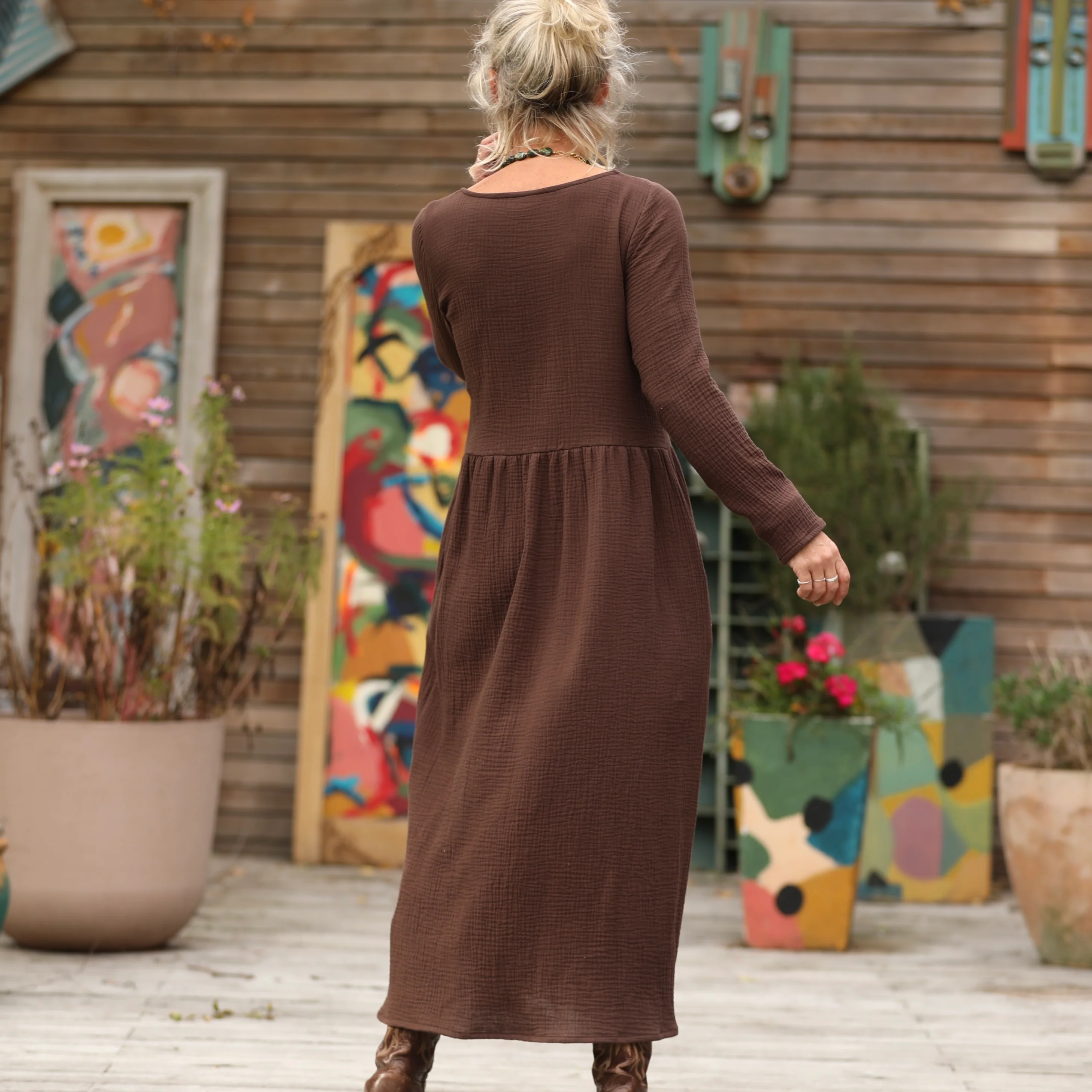 Robe Anaëlle - Double gaze de coton chocolat - Image 4