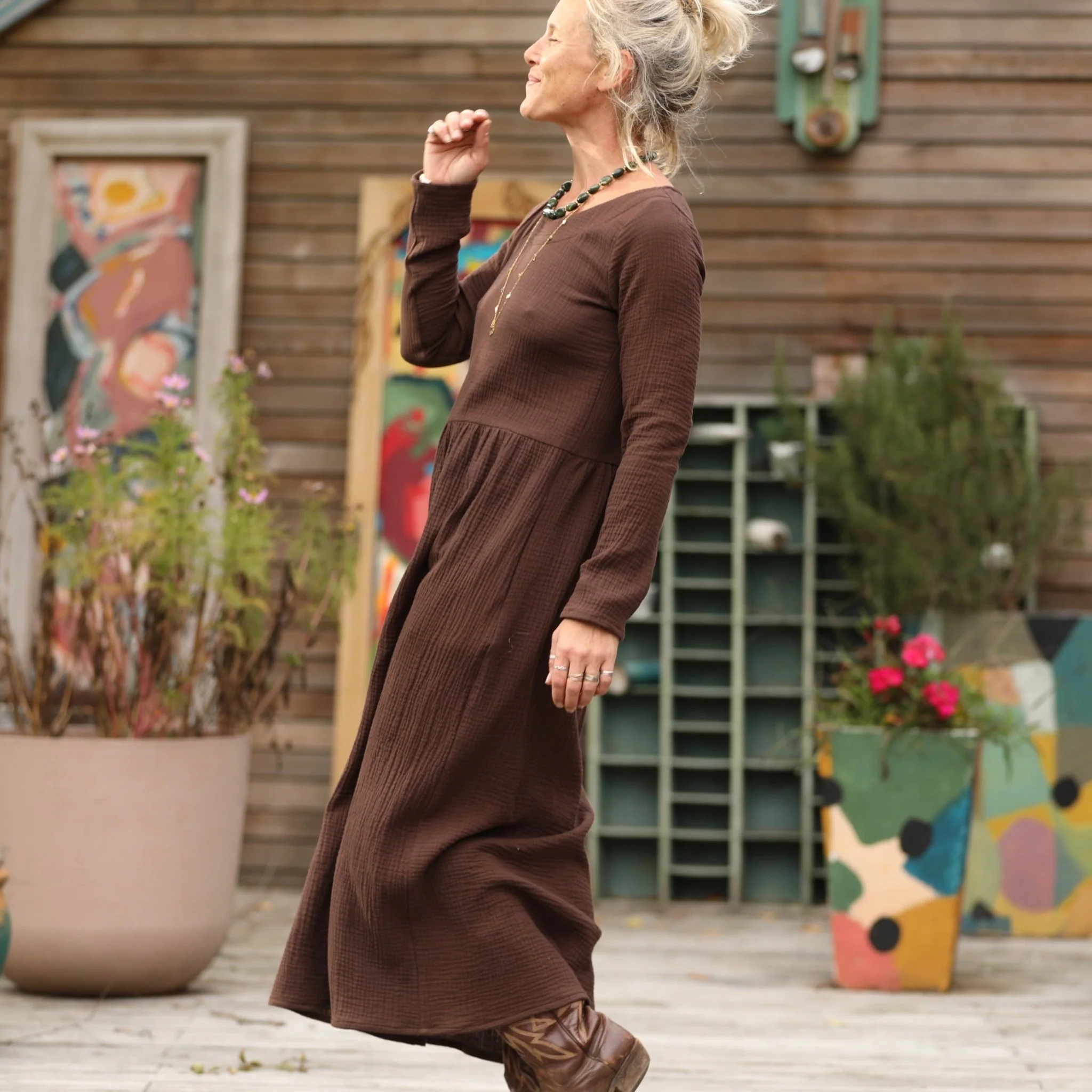 Robe Anaëlle - Double gaze de coton chocolat - Image 5