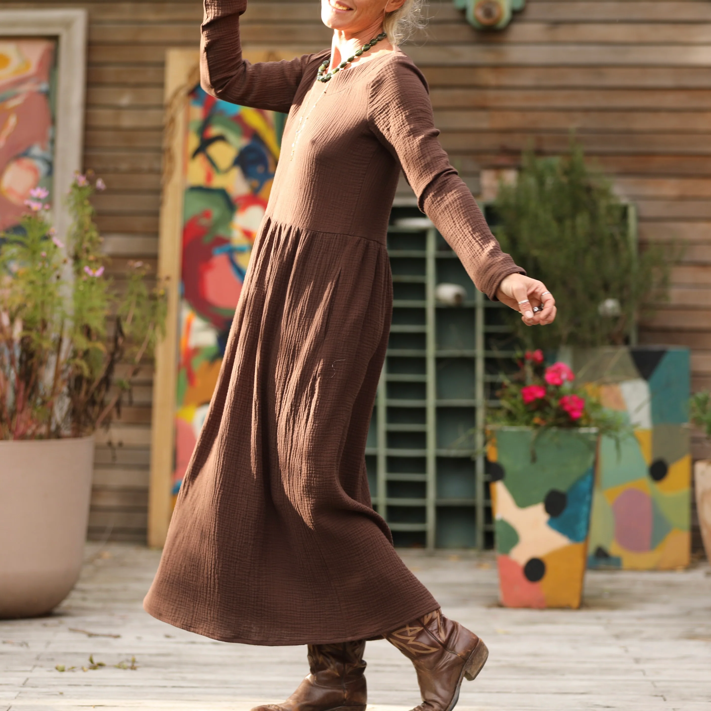 Robe Anaëlle - Double gaze de coton chocolat - Image 7