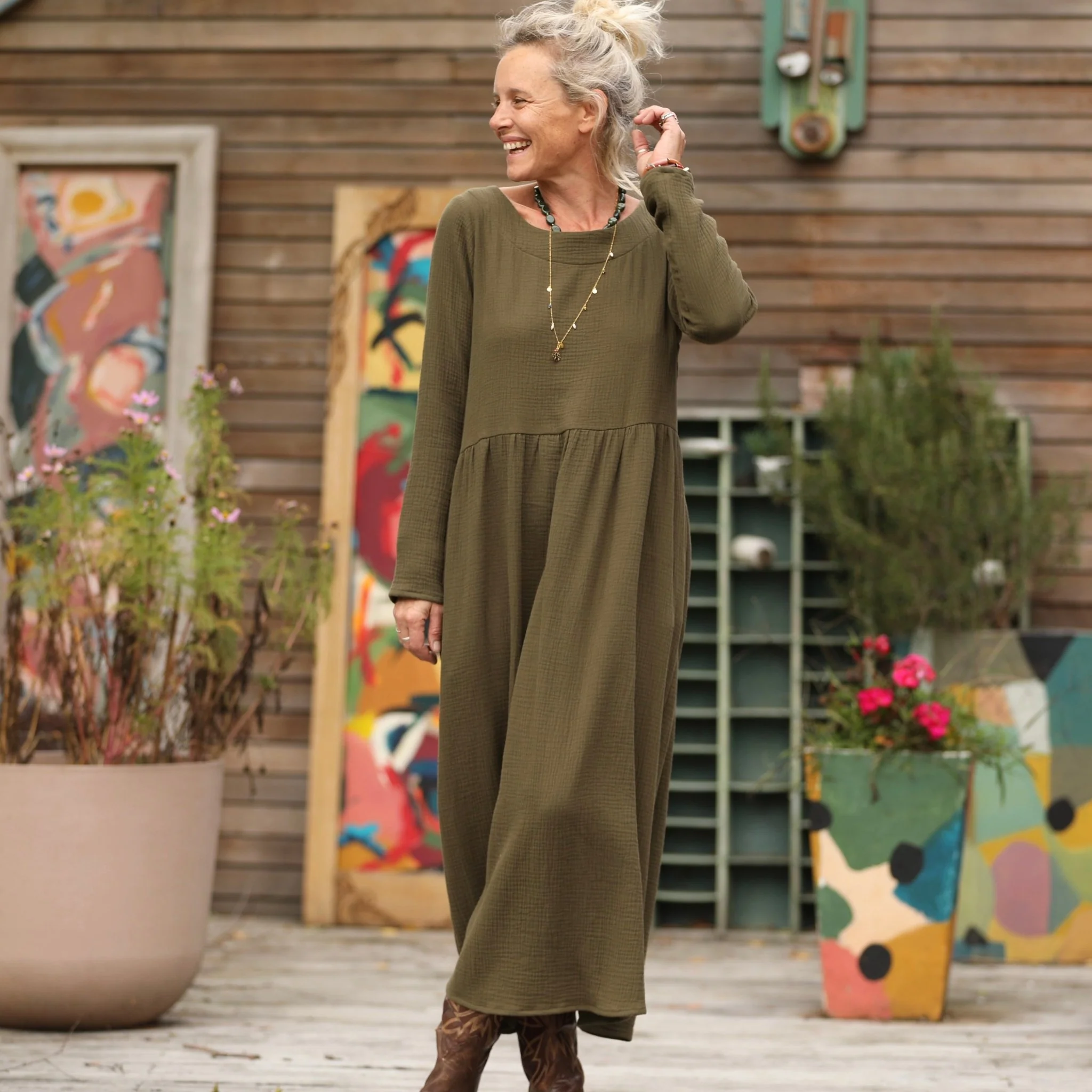 Robe Anaëlle - Double gaze de coton kaki