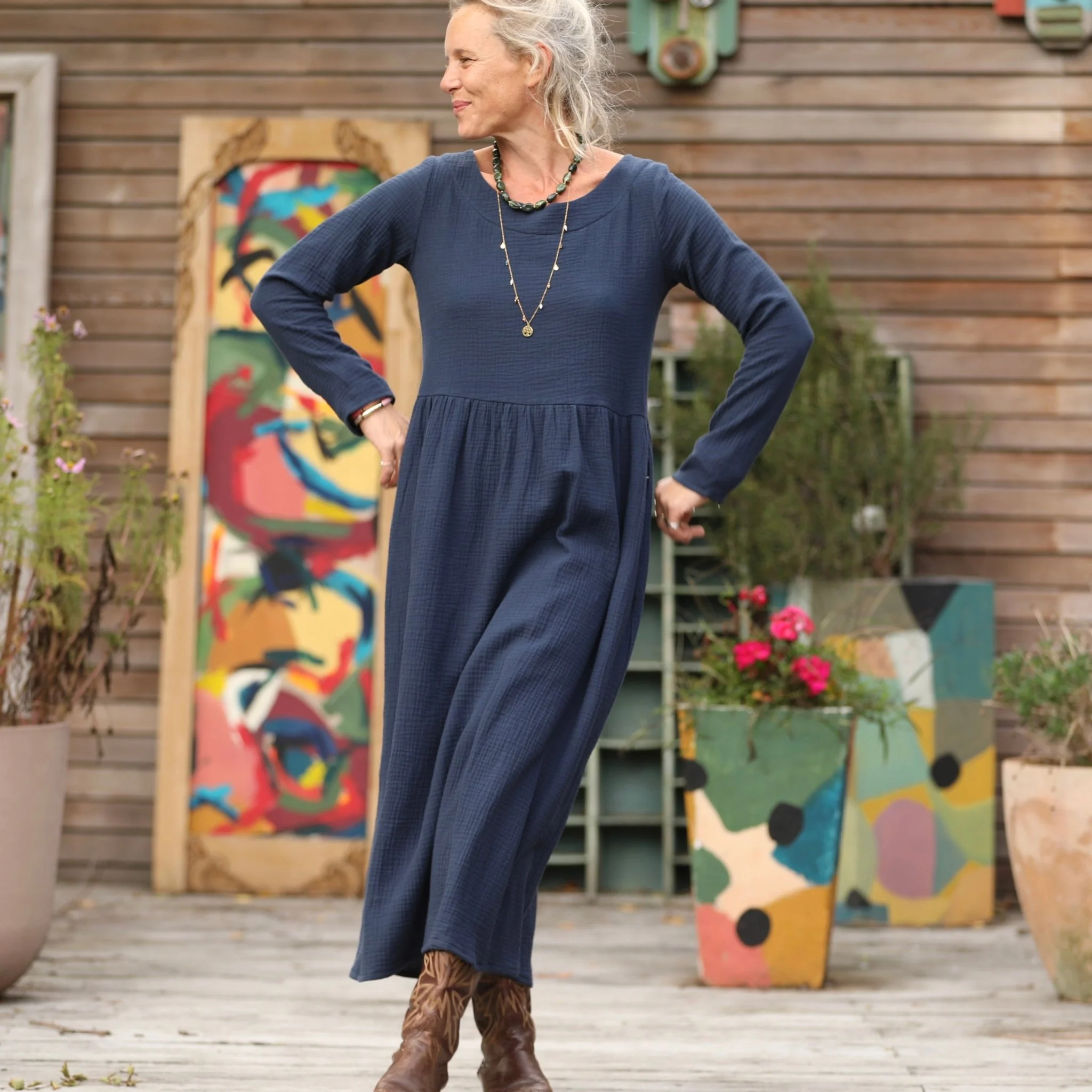 Robe Anaëlle - Double gaze de coton marine - Image 4