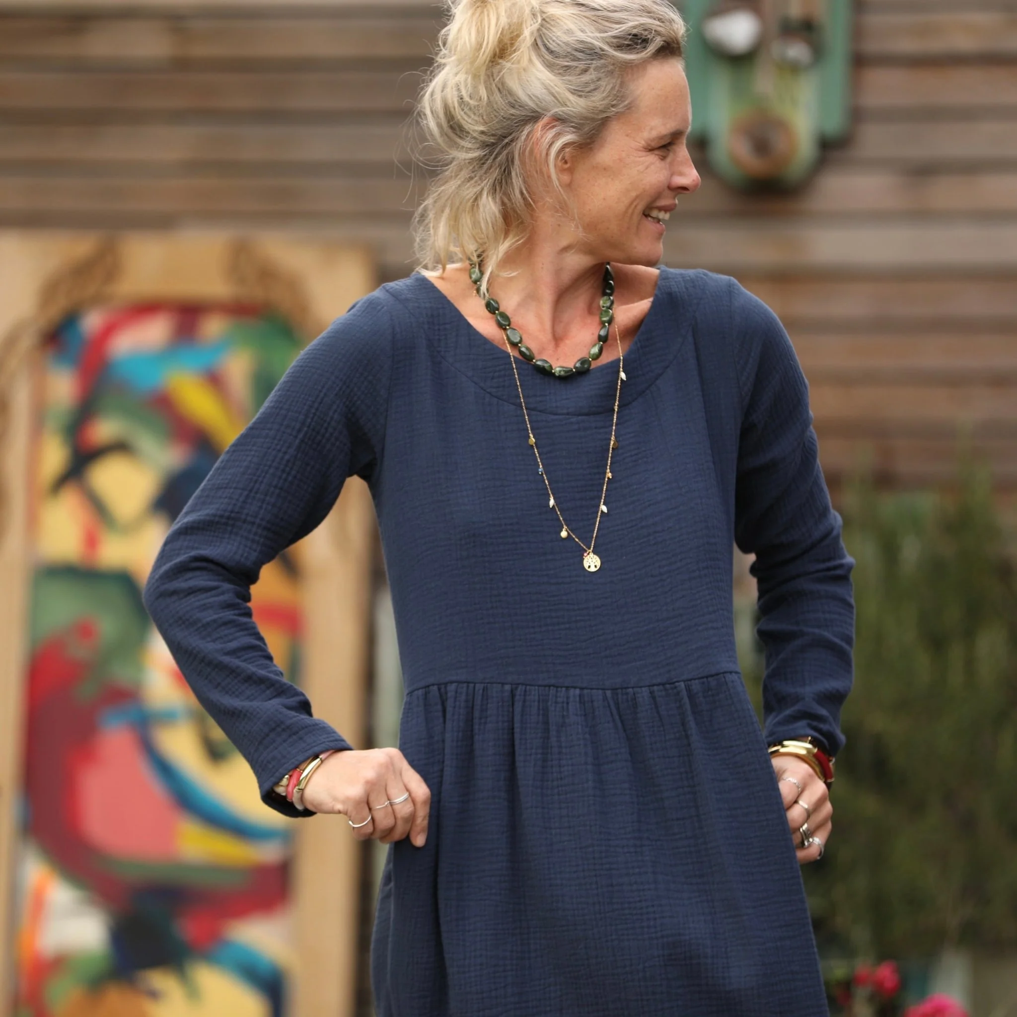 Robe Anaëlle - Double gaze de coton marine - Image 7