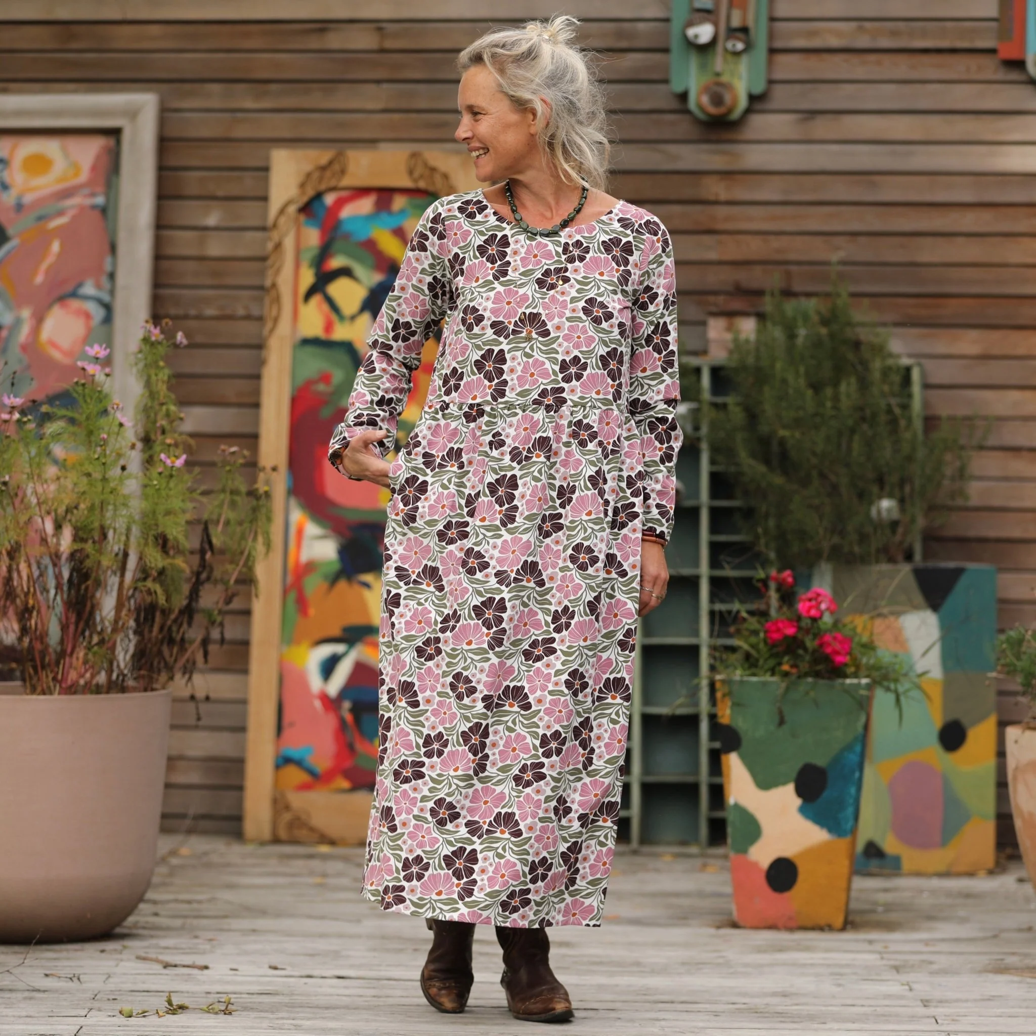 Robe Anaëlle - Velours milleraies fleuri Rosea - Image 7
