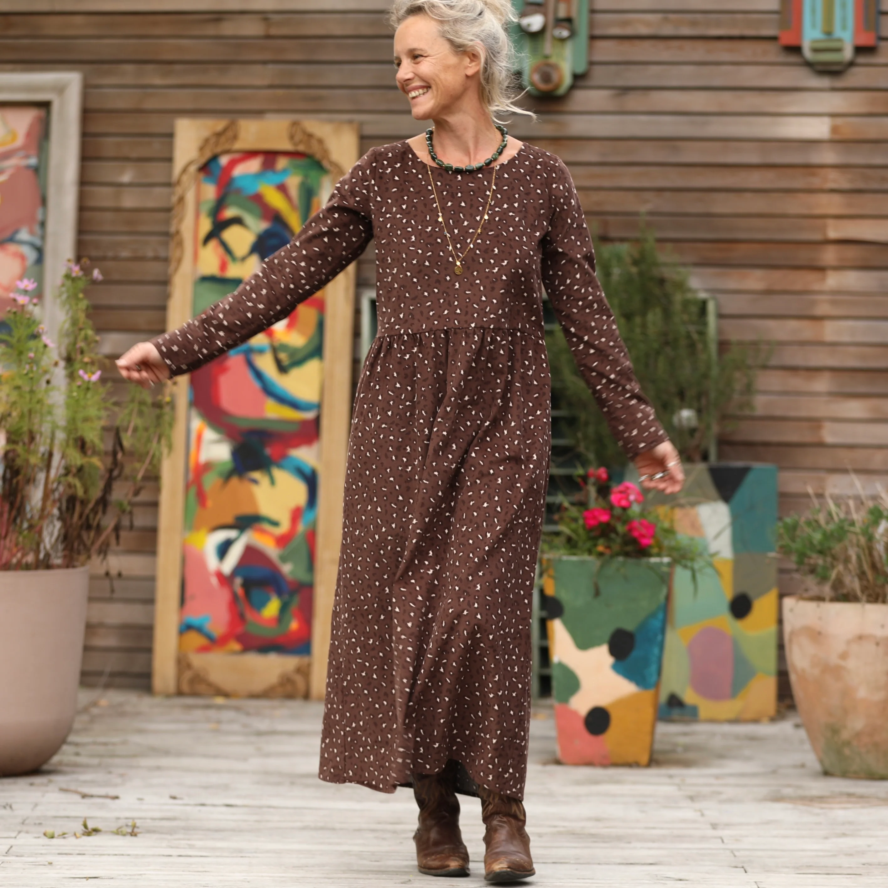 Robe Anaëlle - Velours milleraies Léo choco - Image 11