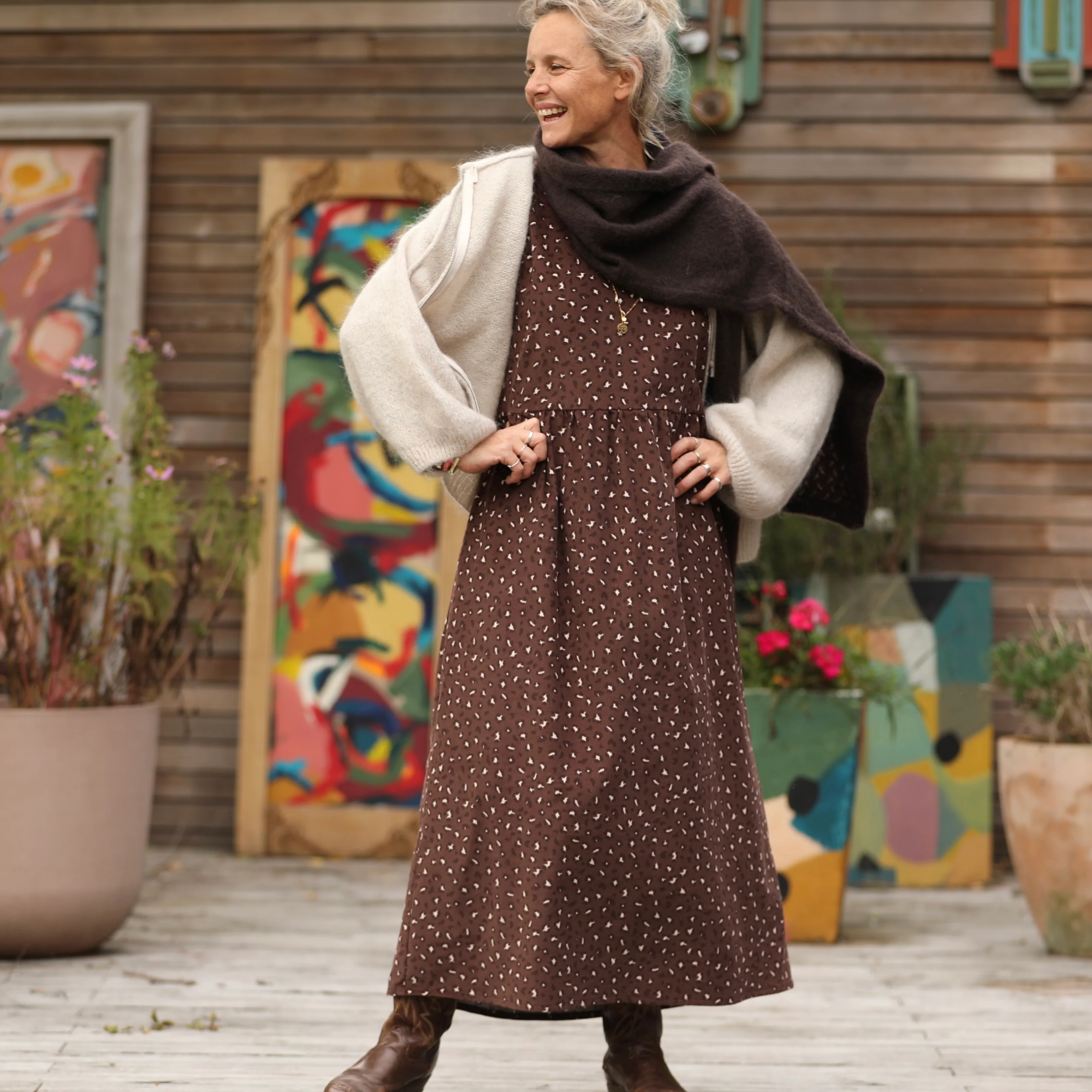 Robe Anaëlle - Velours milleraies Léo choco - Image 7