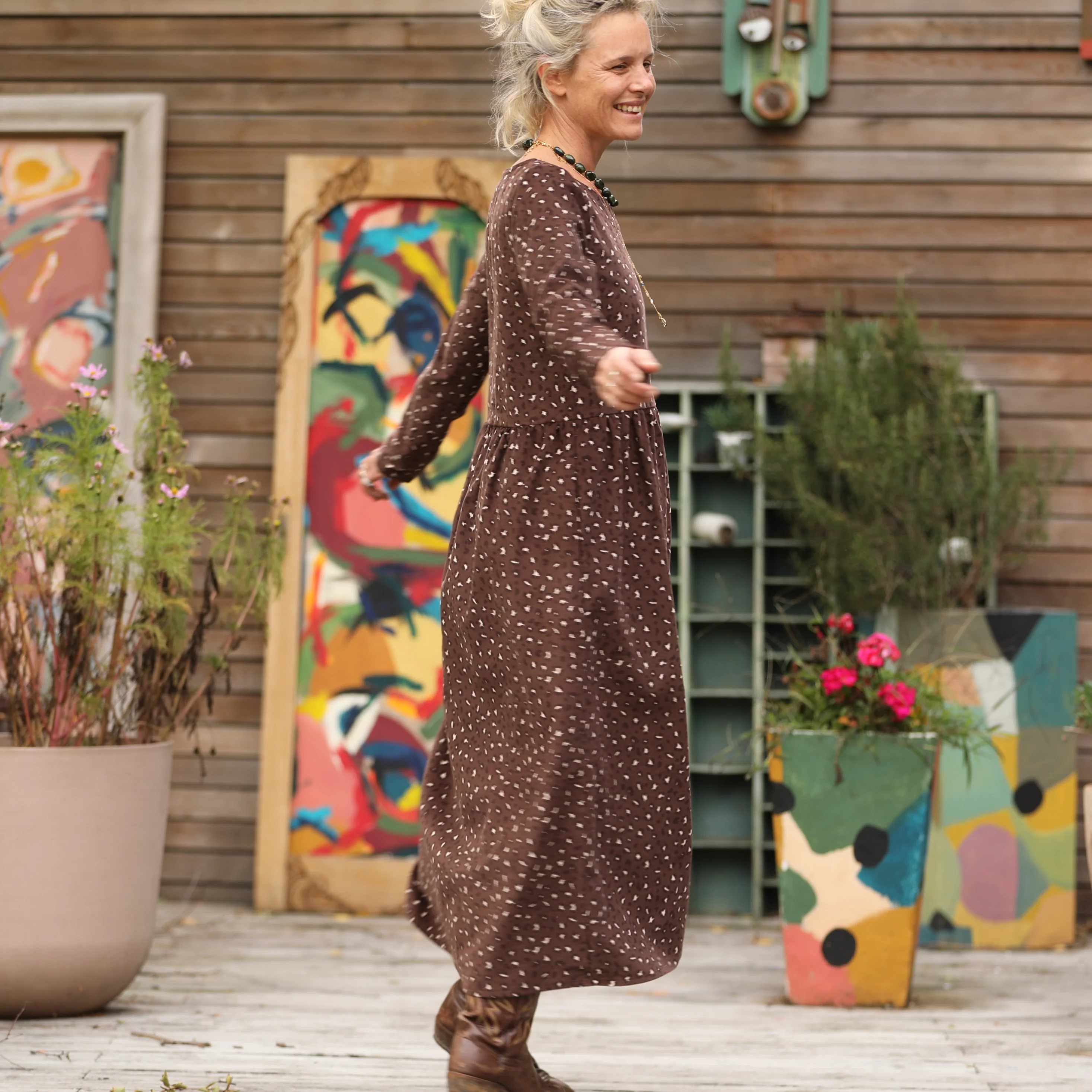 Robe Anaëlle - Velours milleraies Léo choco - Image 8