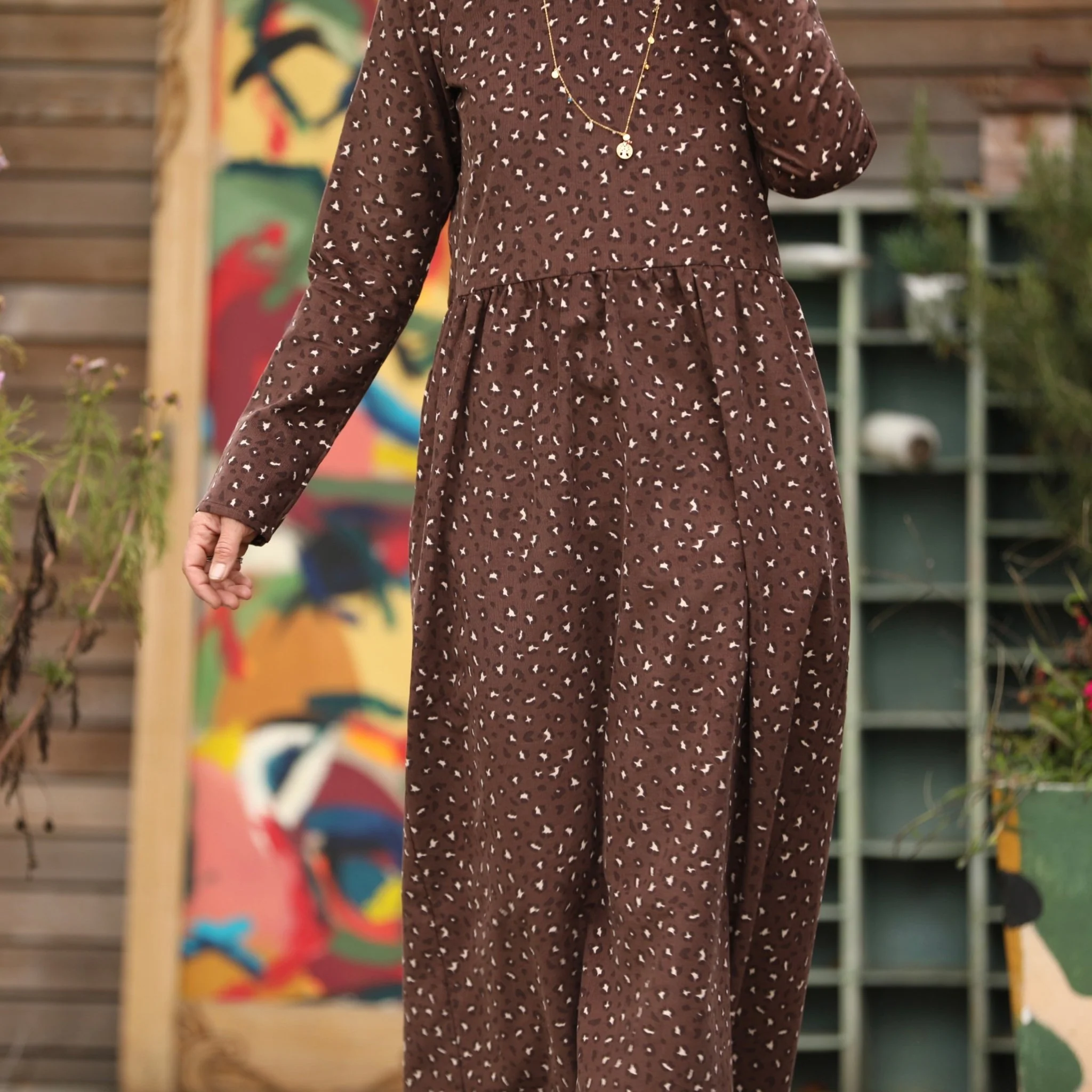 Robe Anaëlle - Velours milleraies Léo choco - Image 9