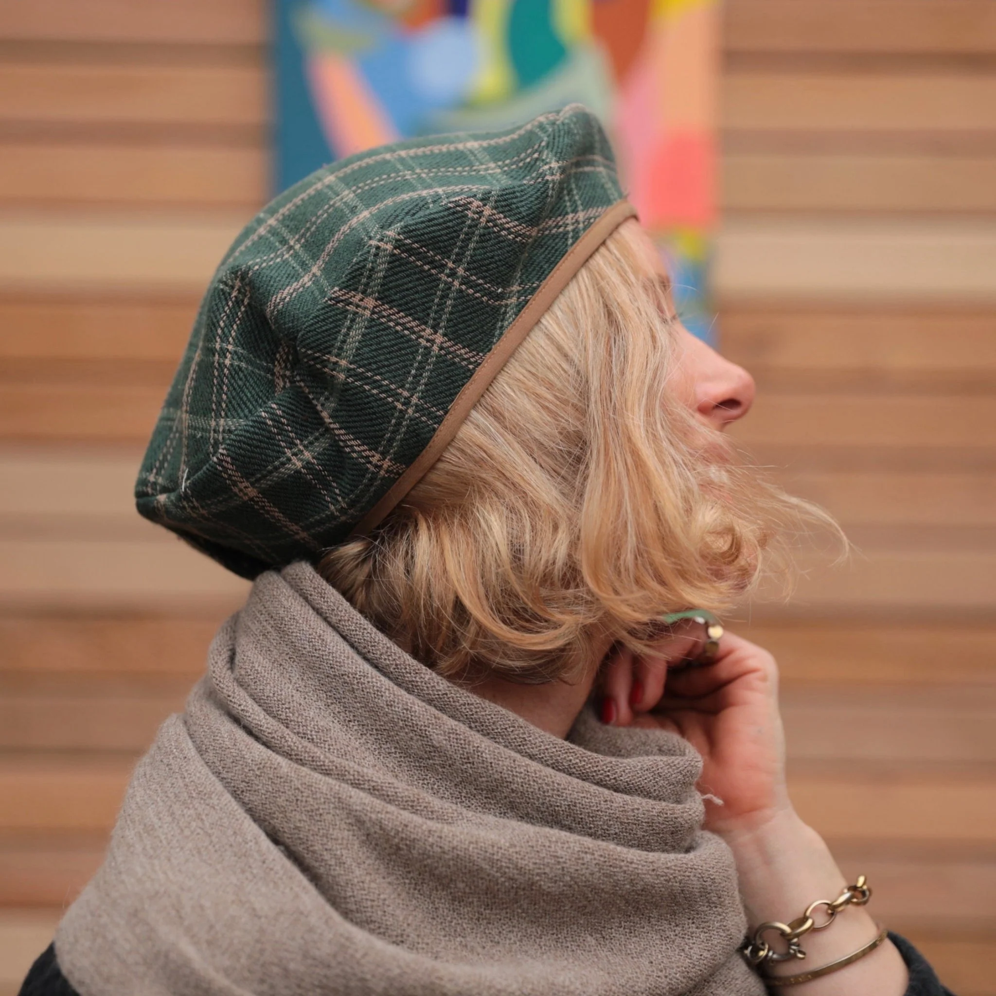 Beret Côme - tartan de coton vert - Image 5