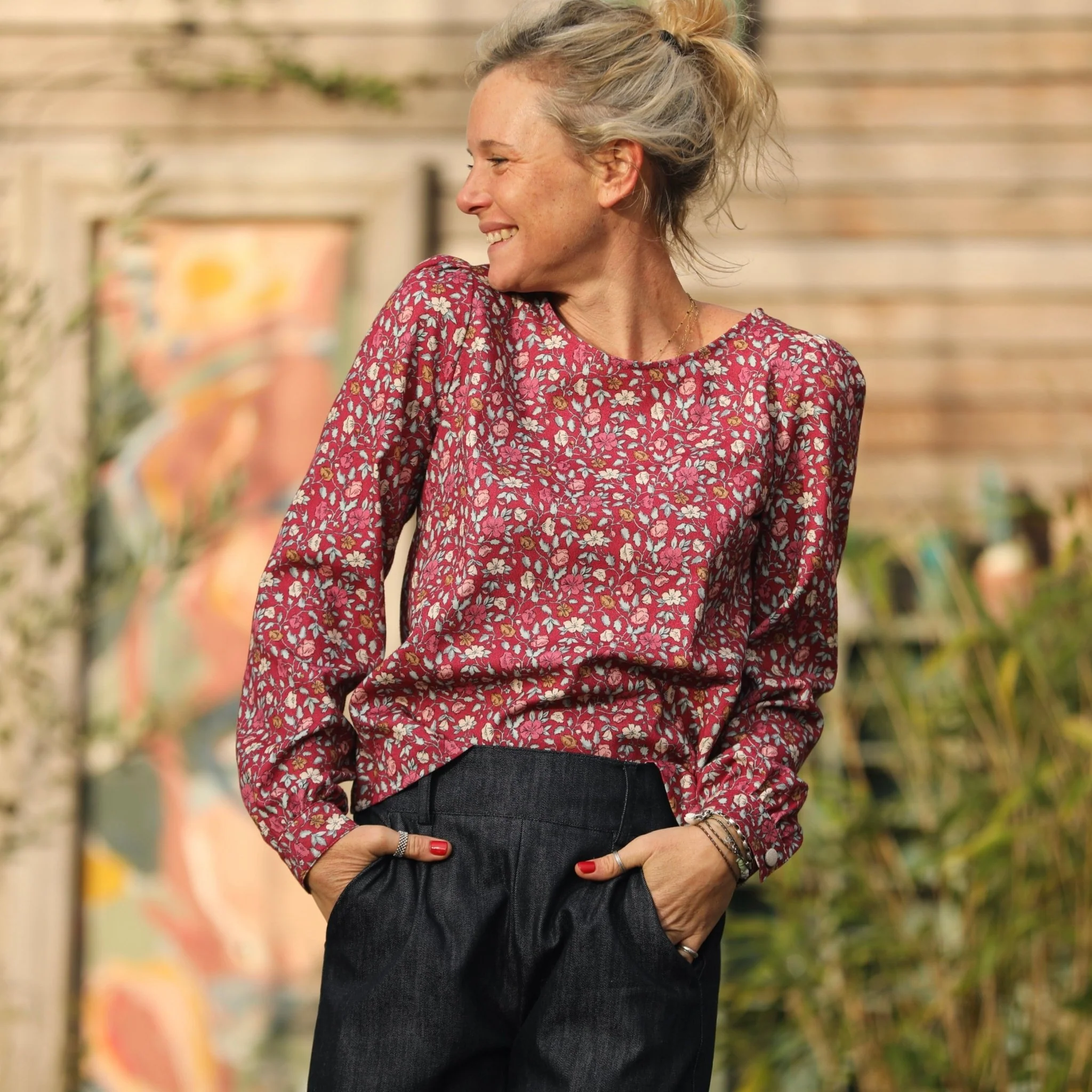 Blouse Amarante - bel armuré fleuri grenat - Image 5