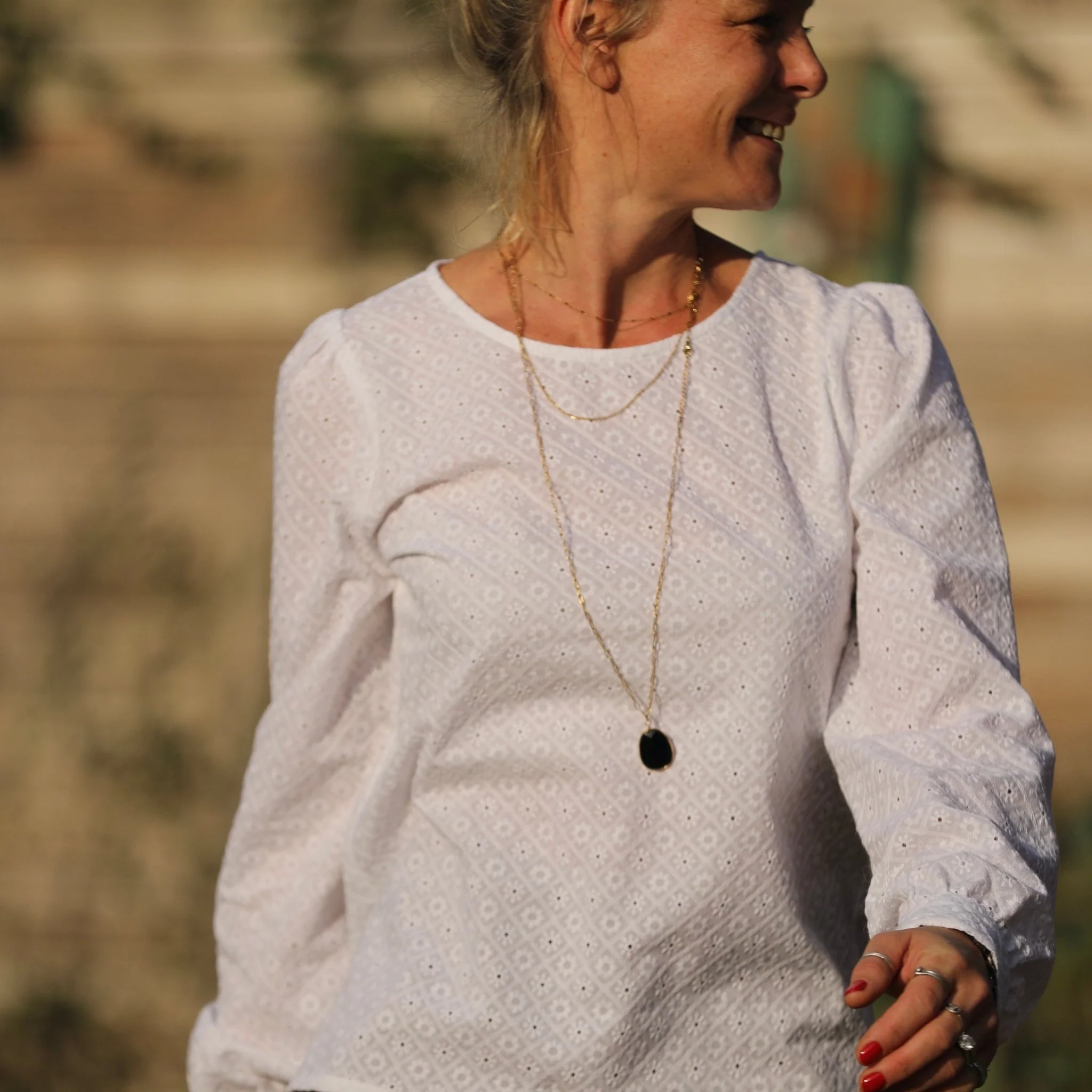 Blouse Amarante - broderie damier blanche - Image 8