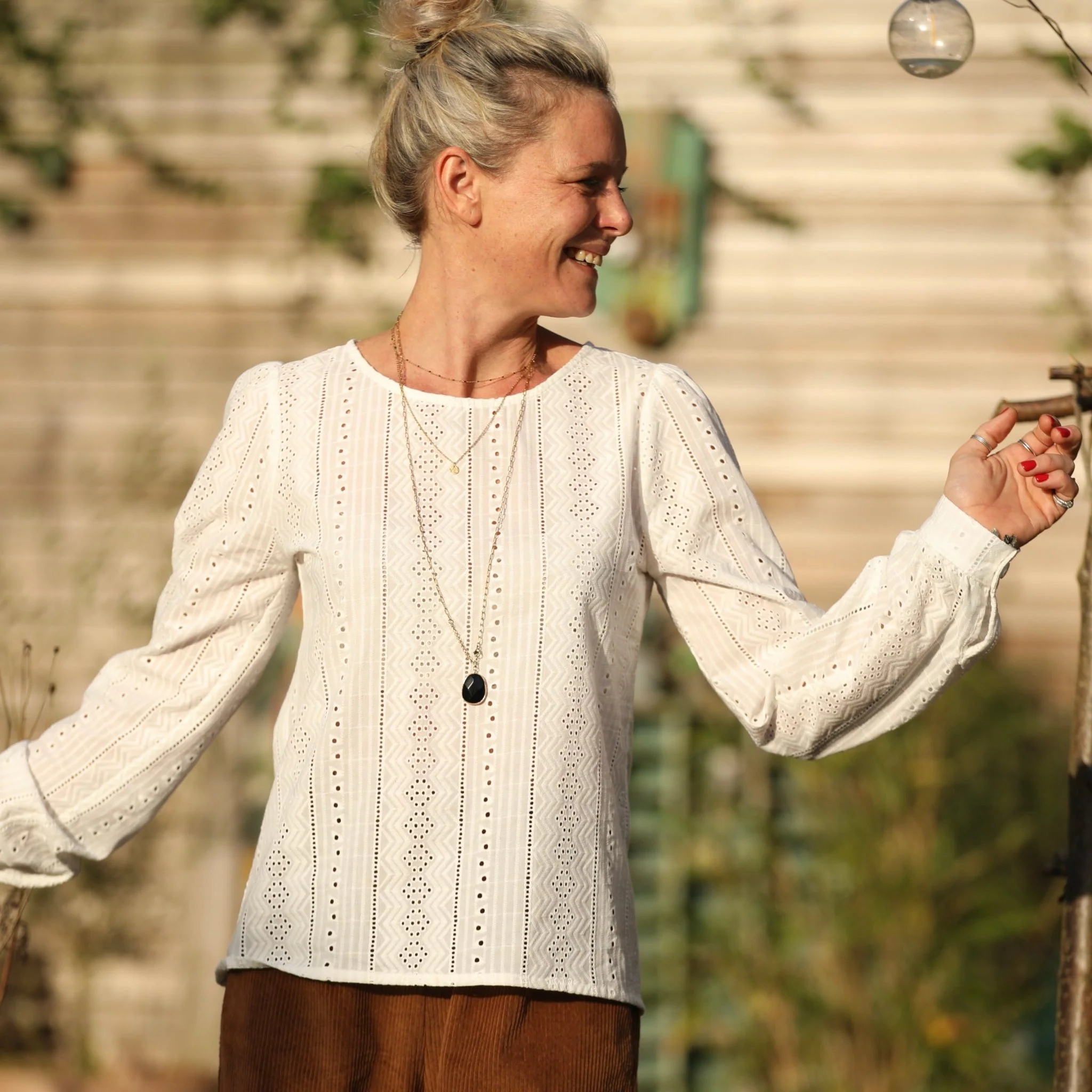 Blouse Amarante - broderie géométrique ivoire - Image 3