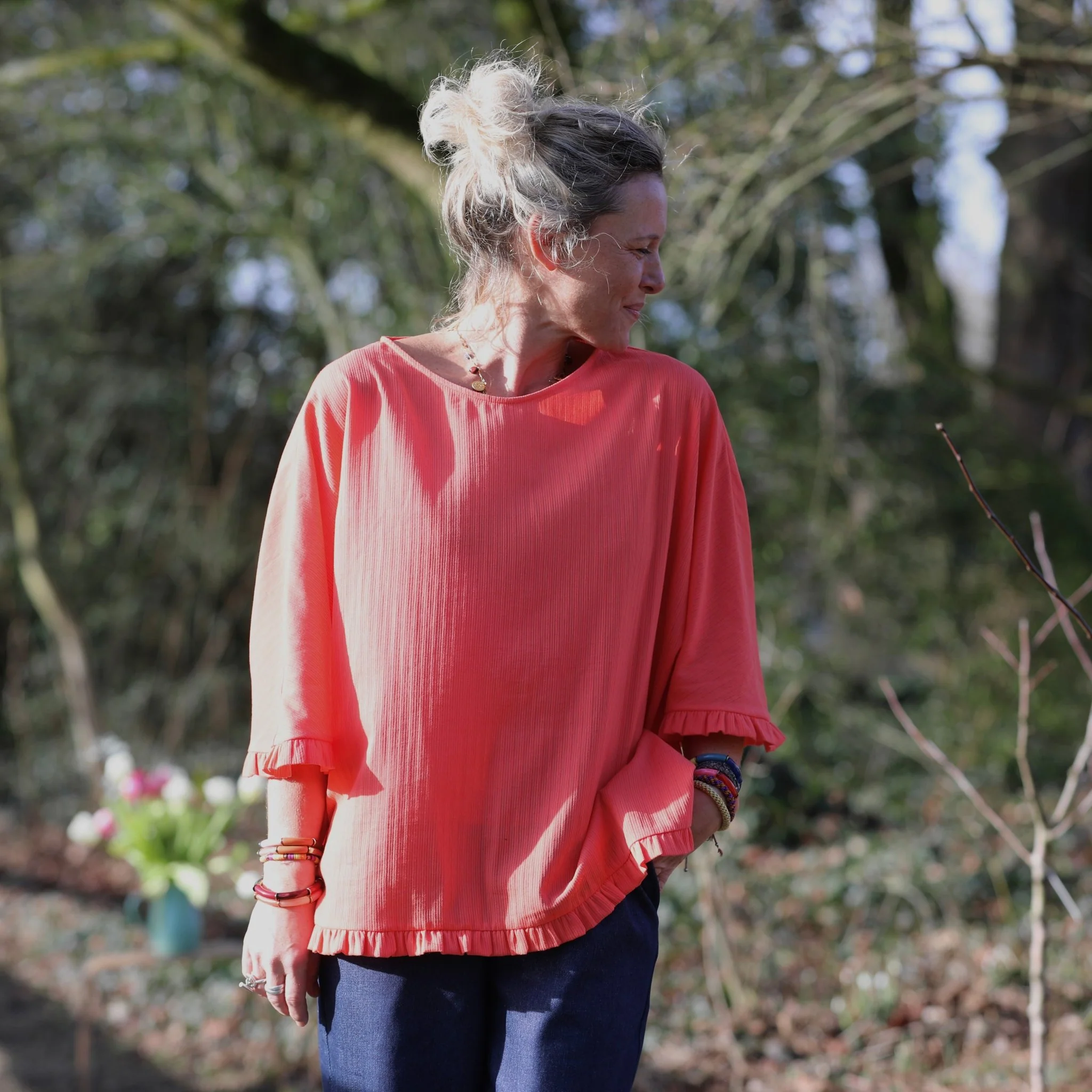 Blouse Annette – Coton tressé Corail Solaire - Image 4