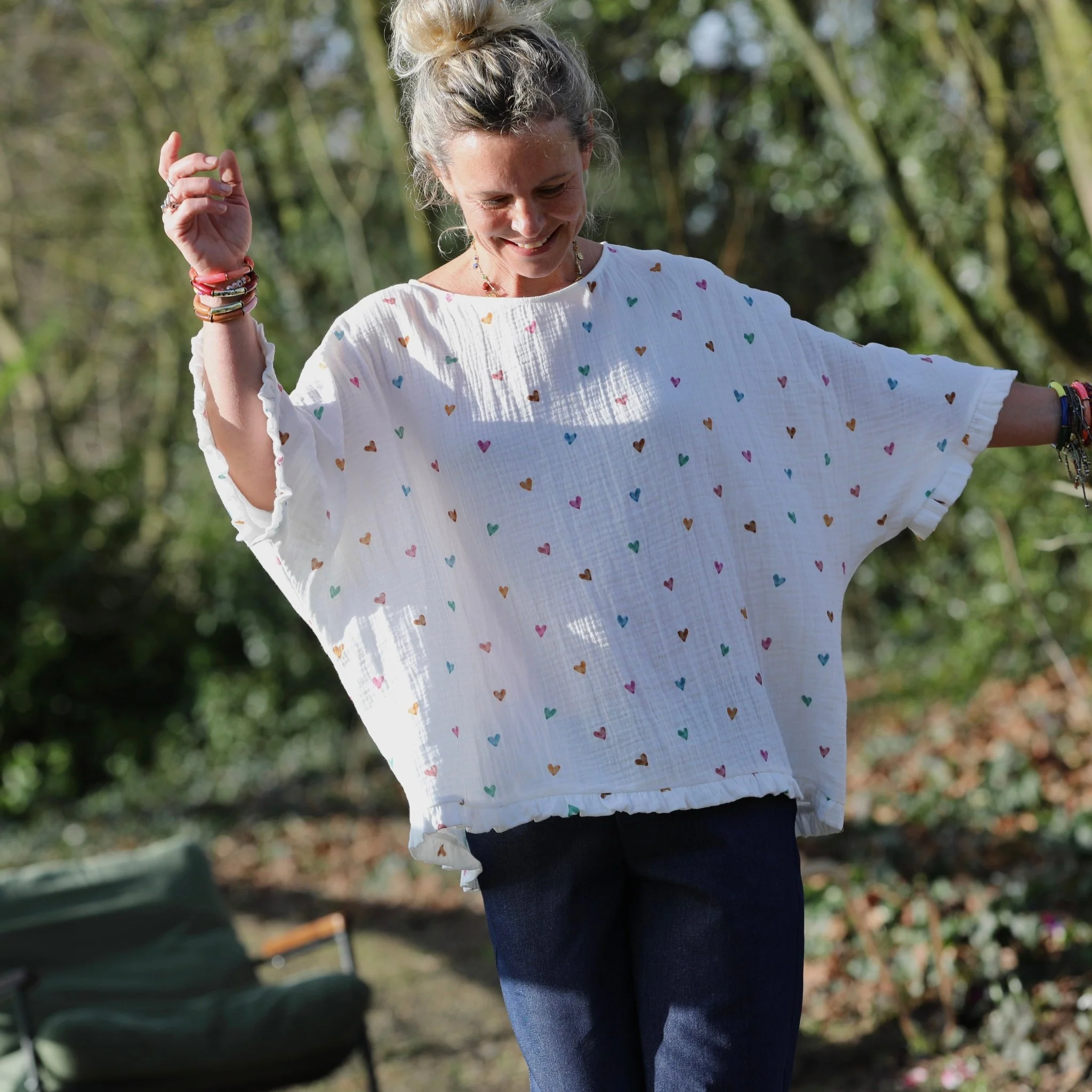 Blouse Annette - Double gaze de coton “Petits Cœurs d’Été” - Image 7