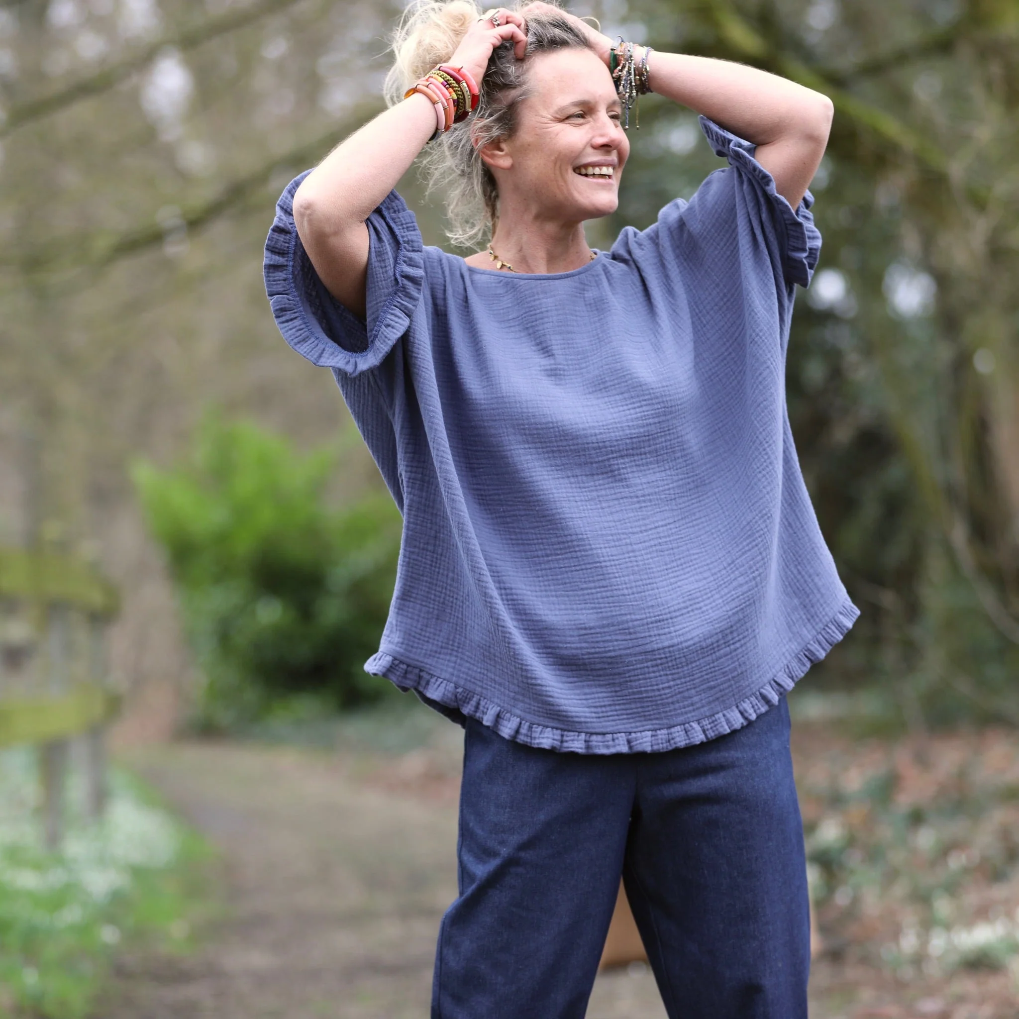 Blouse Annette – Double gaze de coton Bleu encre - Image 3