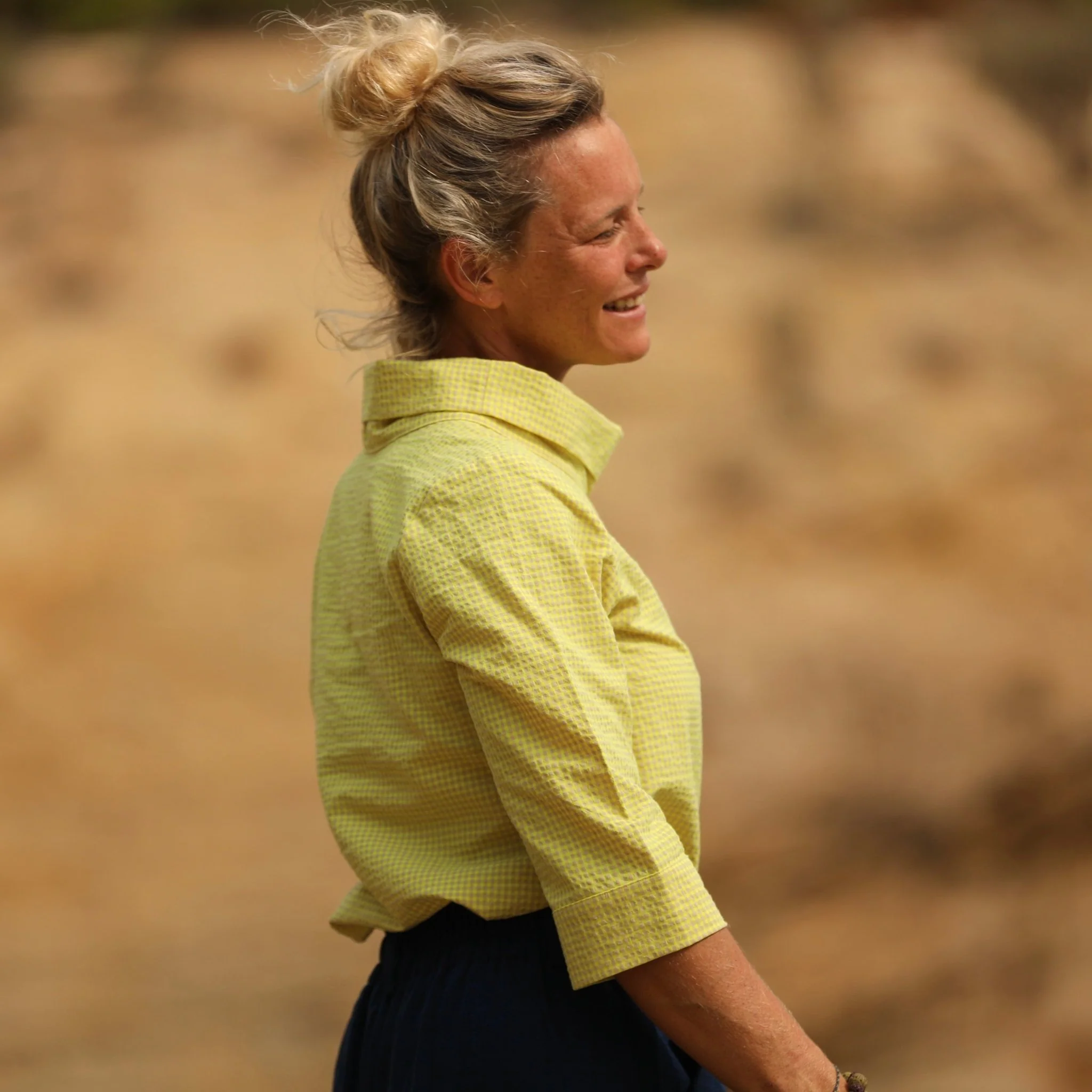 Blouse Catherine en vichy ficelle/jaune fluo - Image 7