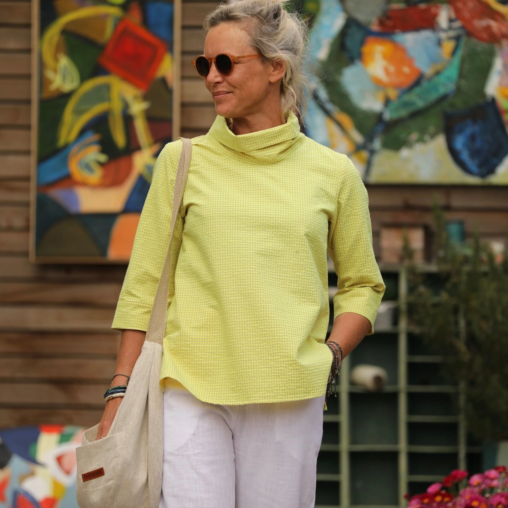 Blouse Catherine en vichy ficelle/jaune fluo - Image 9