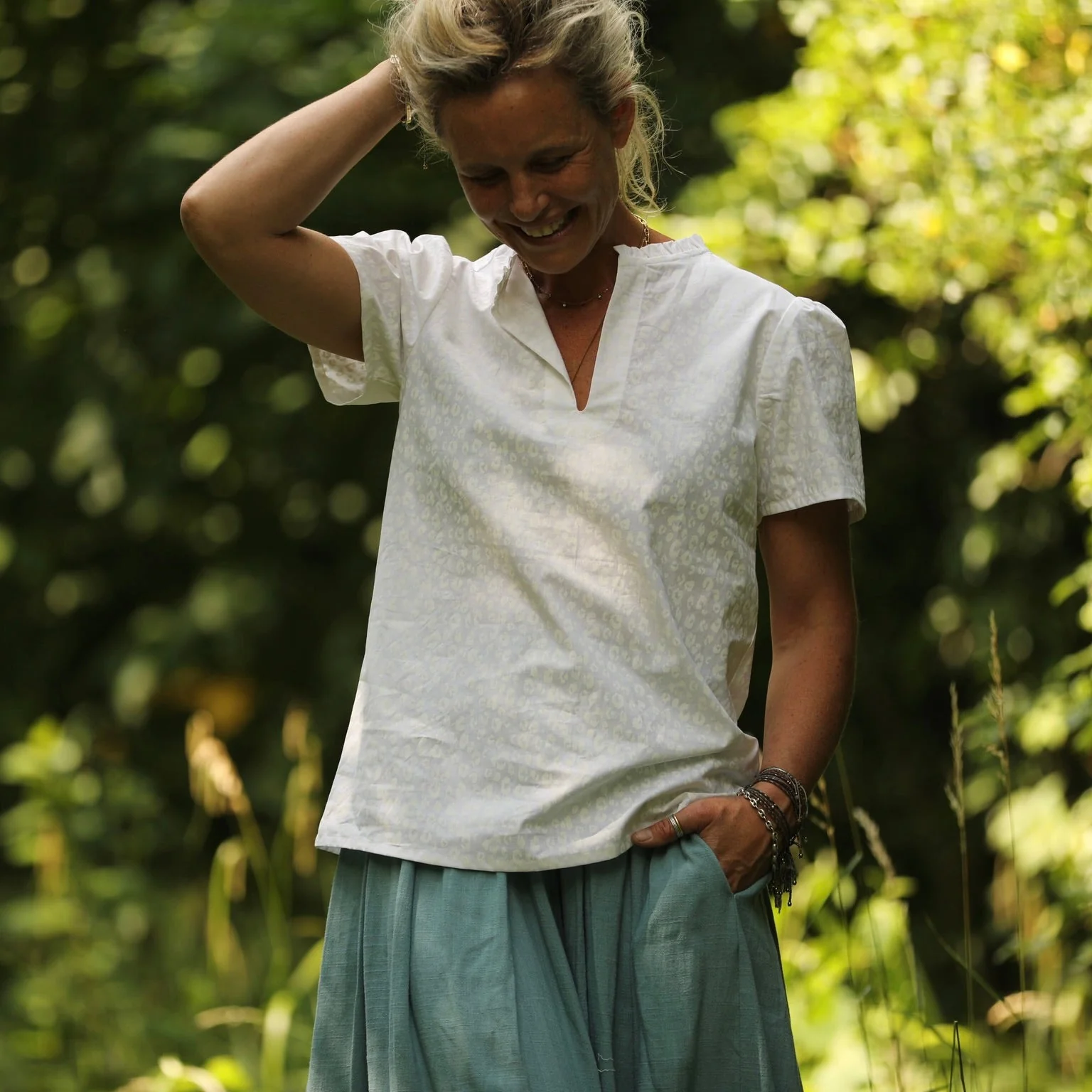 Blouse Ernestine coton léo blanc ton sur ton - Image 2