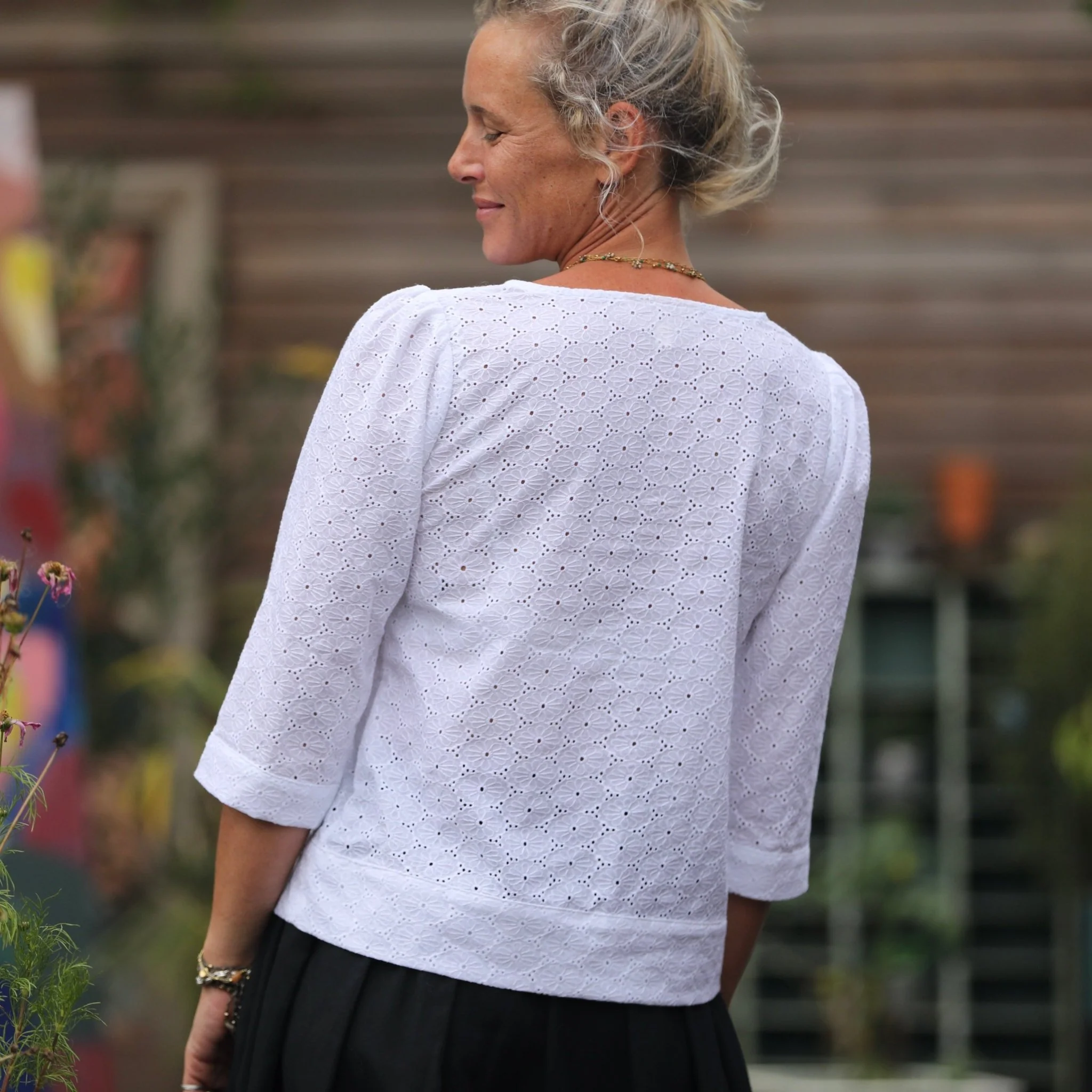 Blouse Eulalie col rond - manches 3/4 - broderie marguerite - Image 9