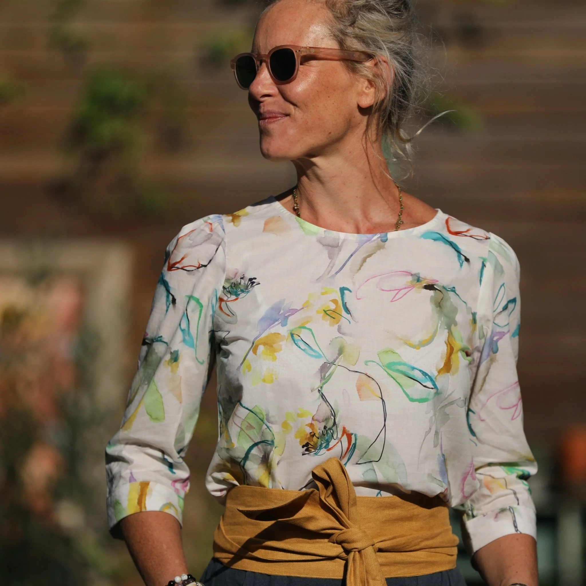 Blouse Eulalie col rond - manches 3/4 - voile de coton tableau fleuri - Image 10