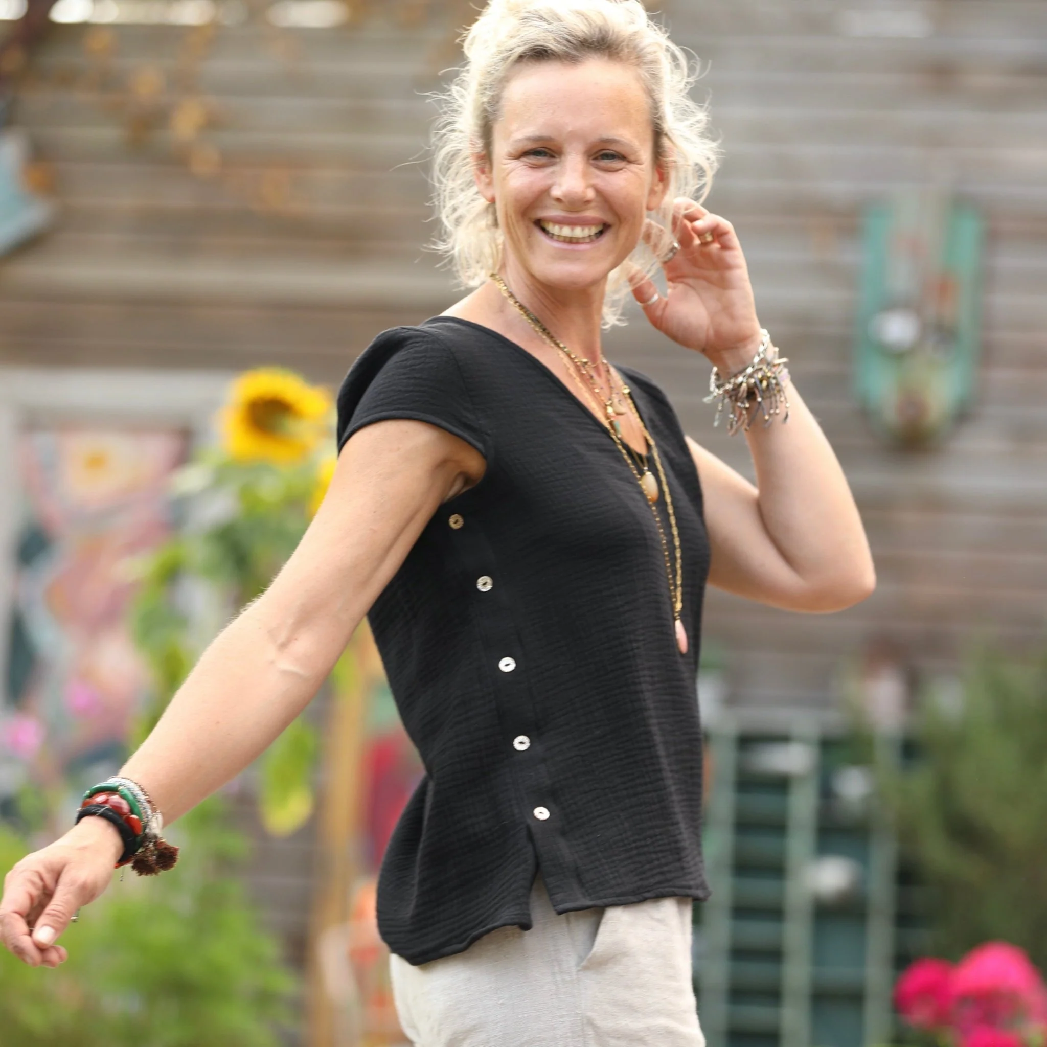 Blouse Sidonie en double gaze de coton noire