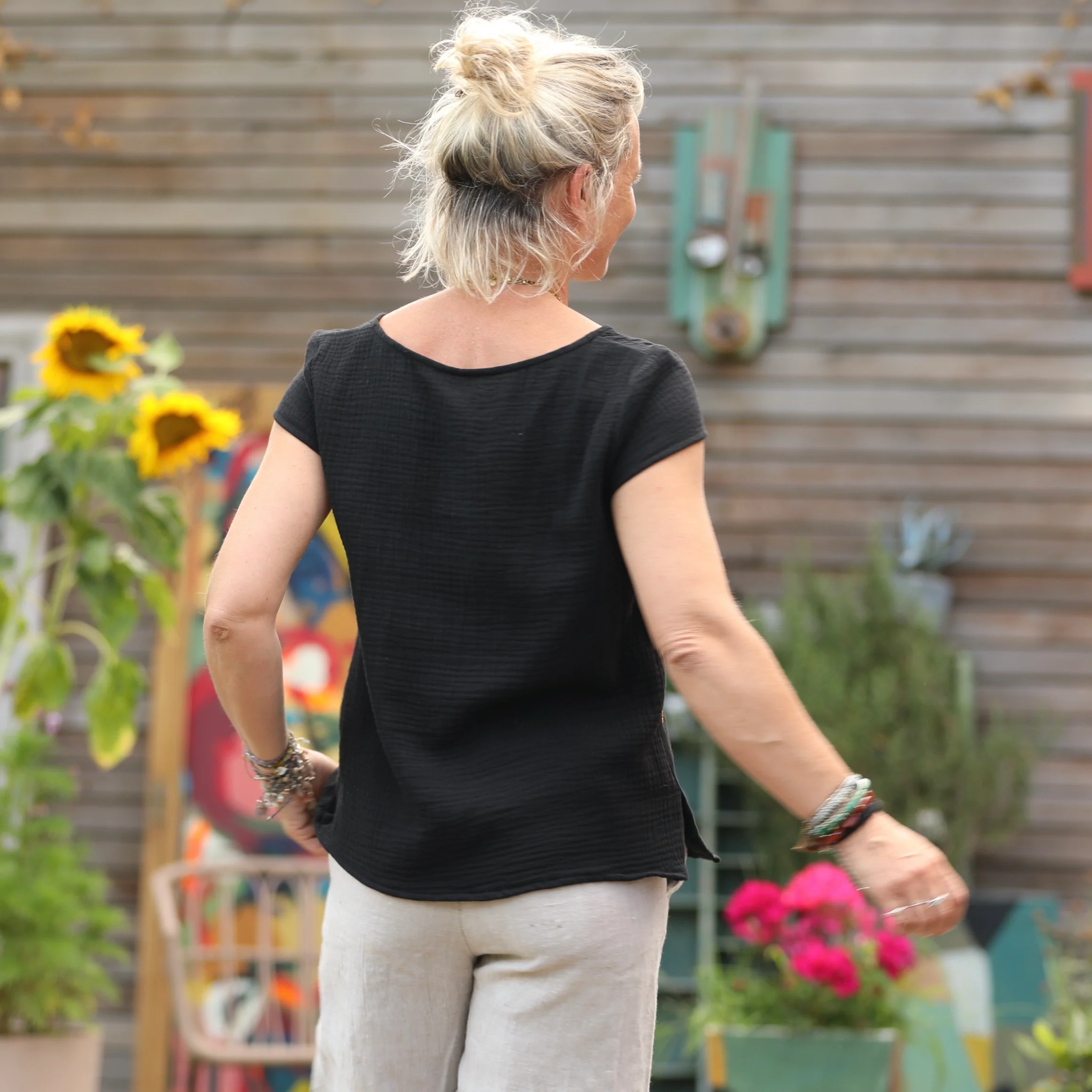 Blouse Sidonie en double gaze de coton noire - Image 4