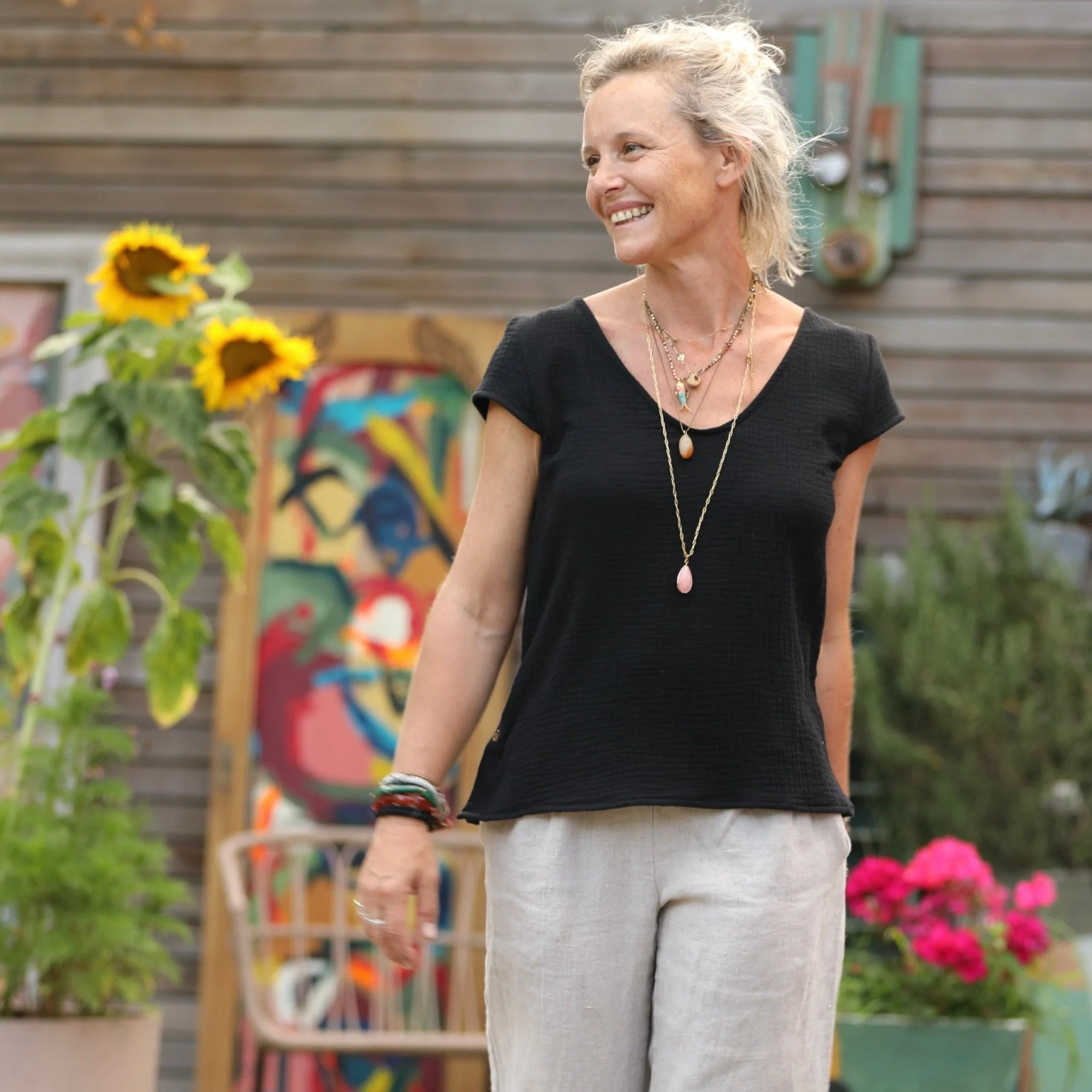 Blouse Sidonie en double gaze de coton noire - Image 5