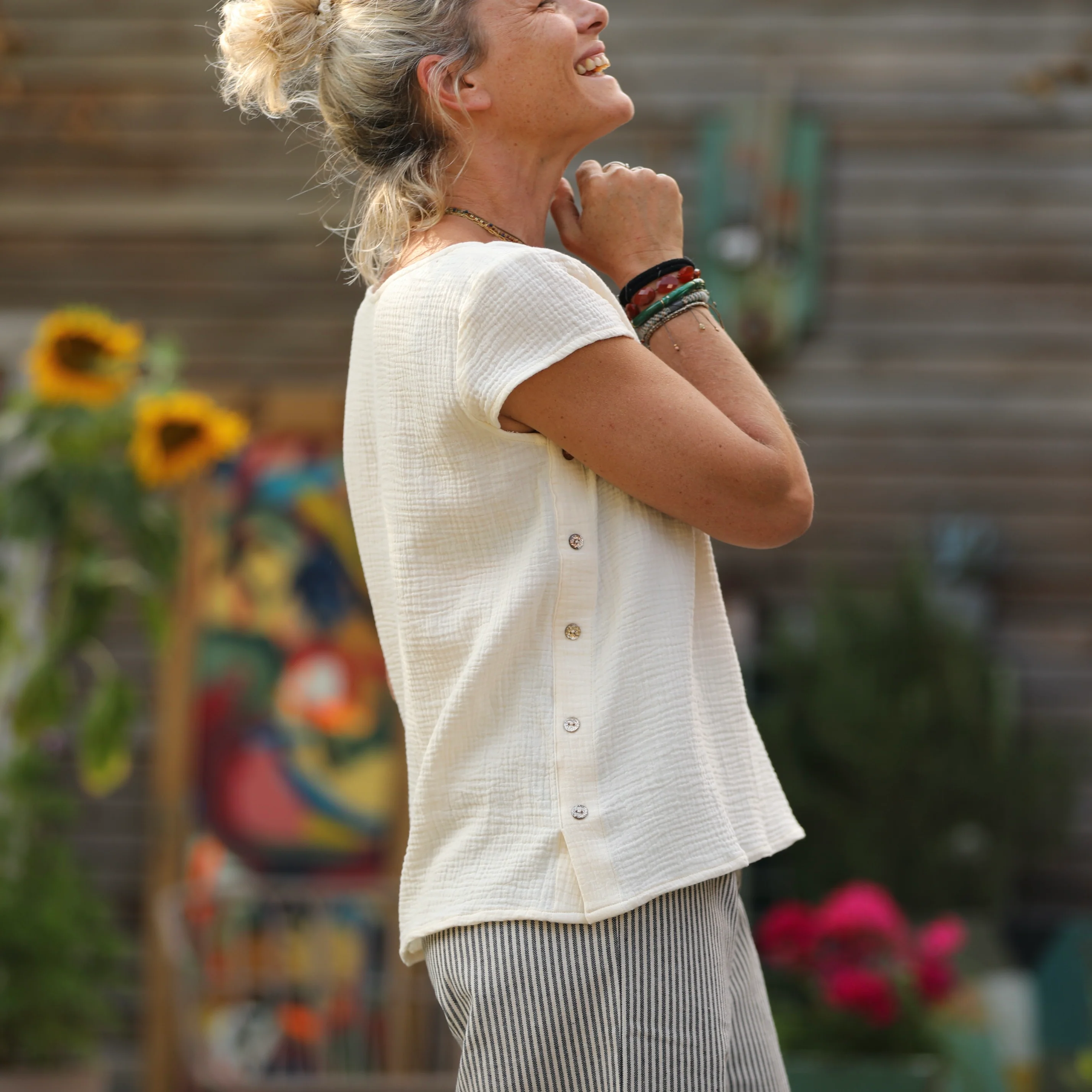 Blouse Sidonie double gaze de coton ivoire - Image 3