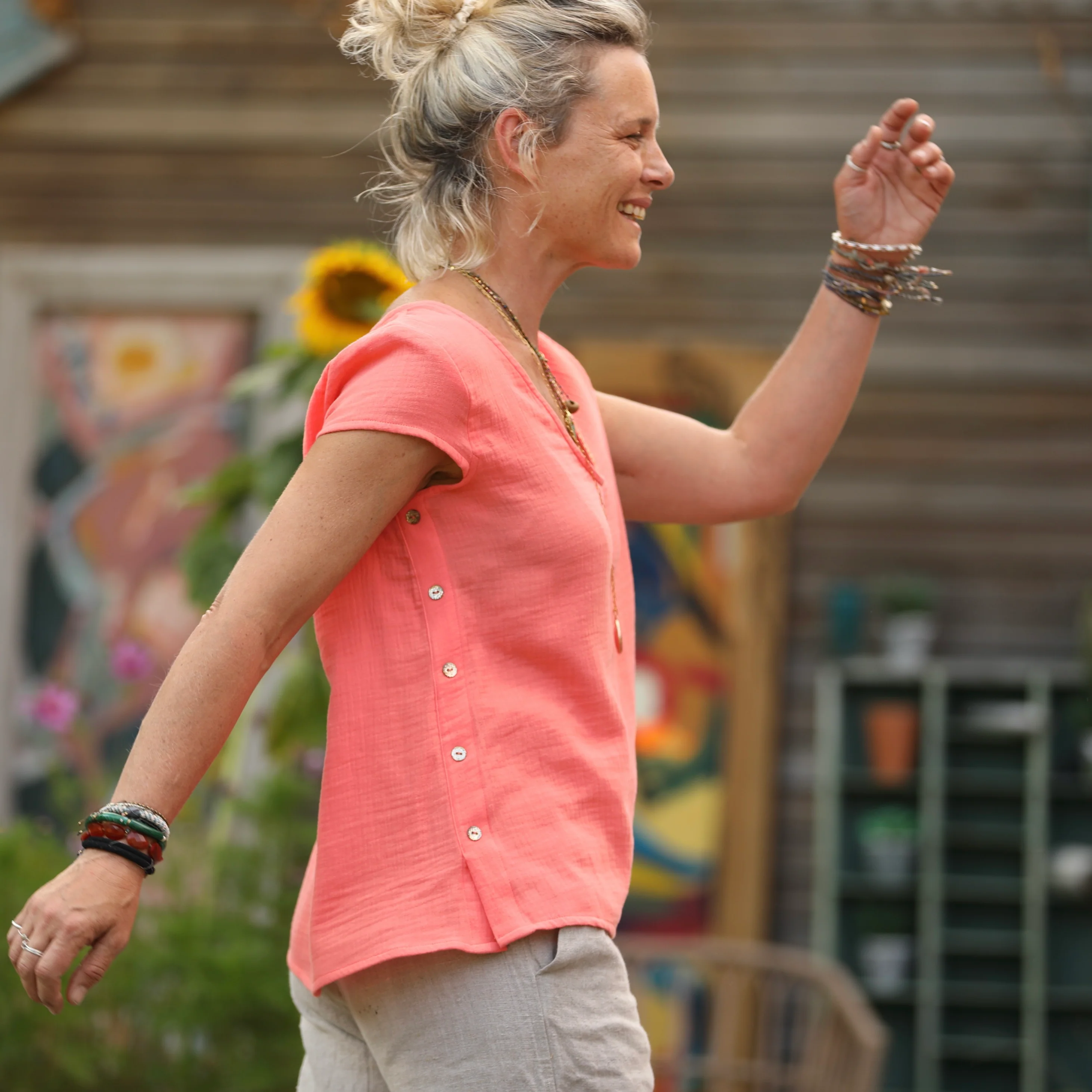 Blouse Sidonie double gaze de coton orangée - Image 8