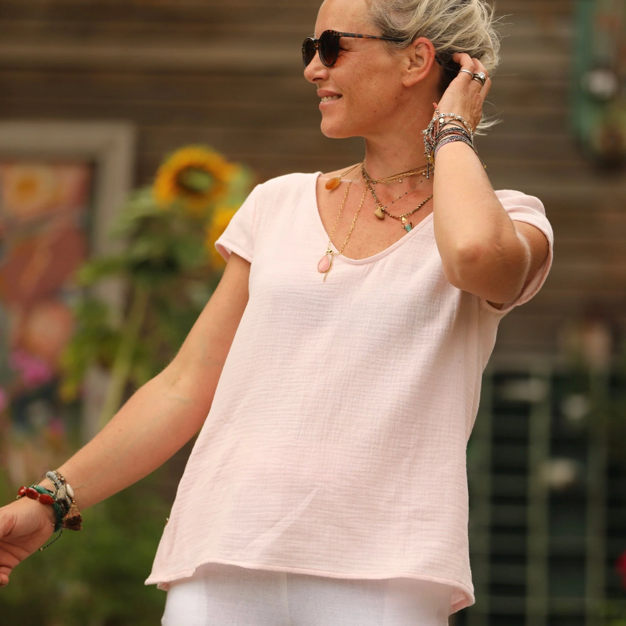 Blouse Sidonie double gaze de coton rose poudré - Image 3