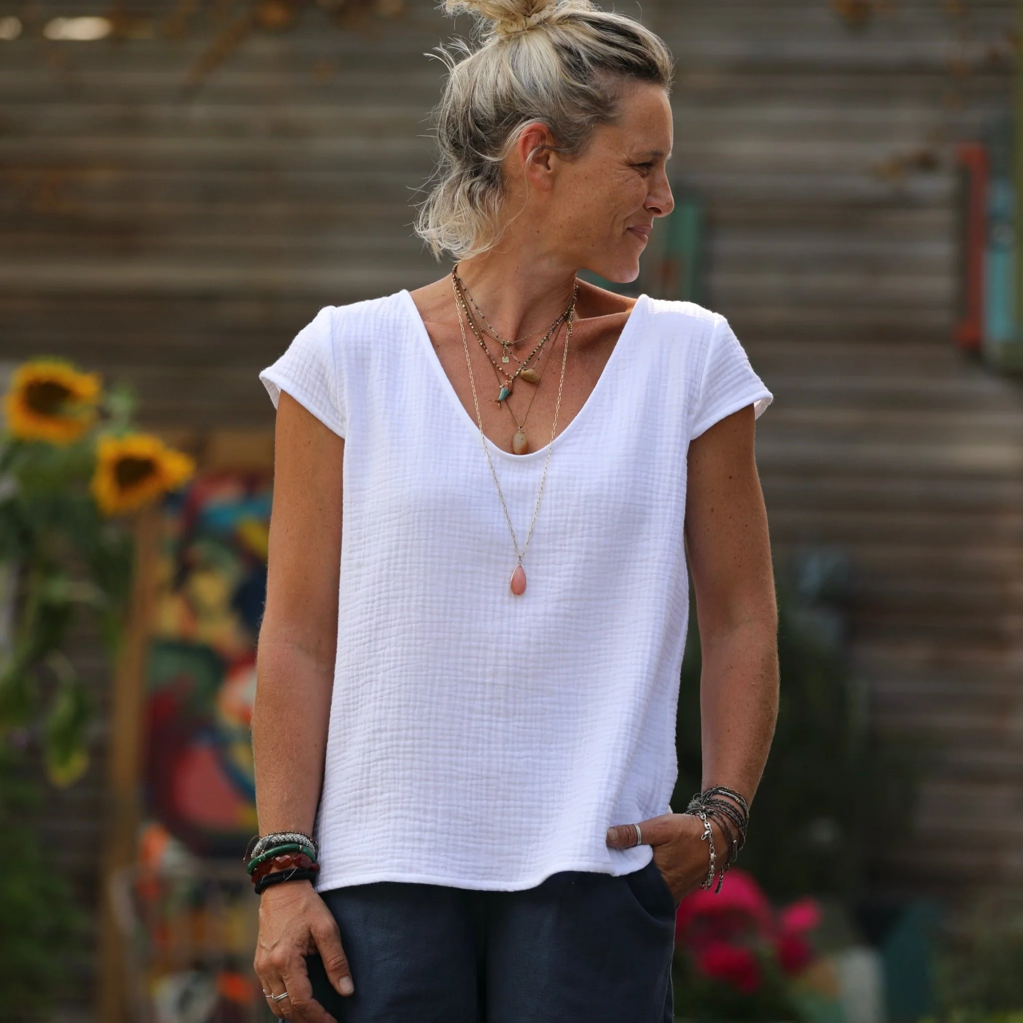 Blouse Sidonie triple gaze de coton blanche