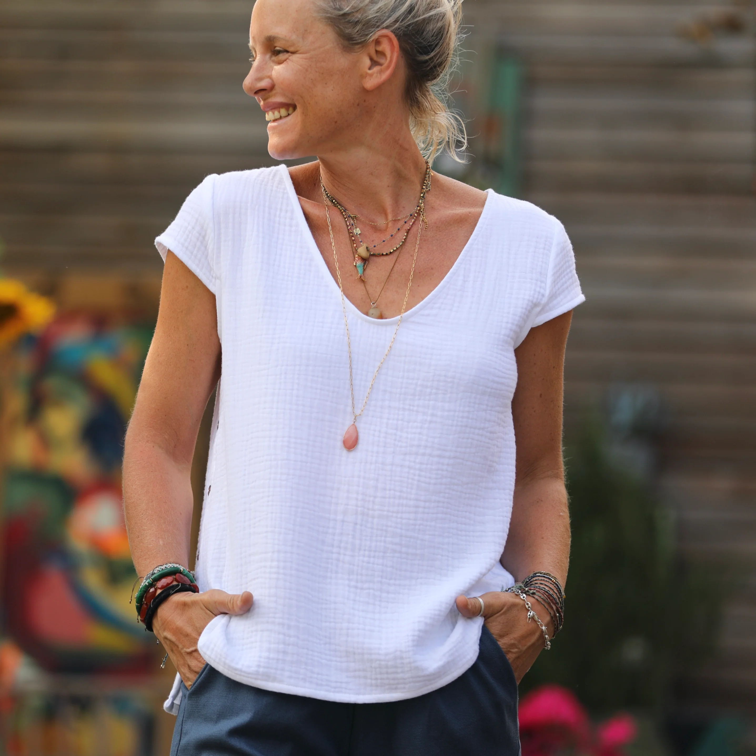 Blouse Sidonie triple gaze de coton blanche - Image 8