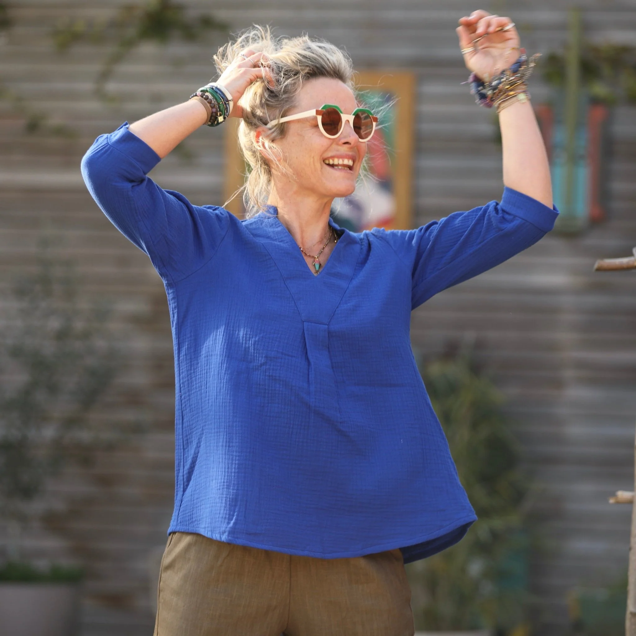 Blouse Isabeau - double gaze de coton bleu majorelle - Image 5