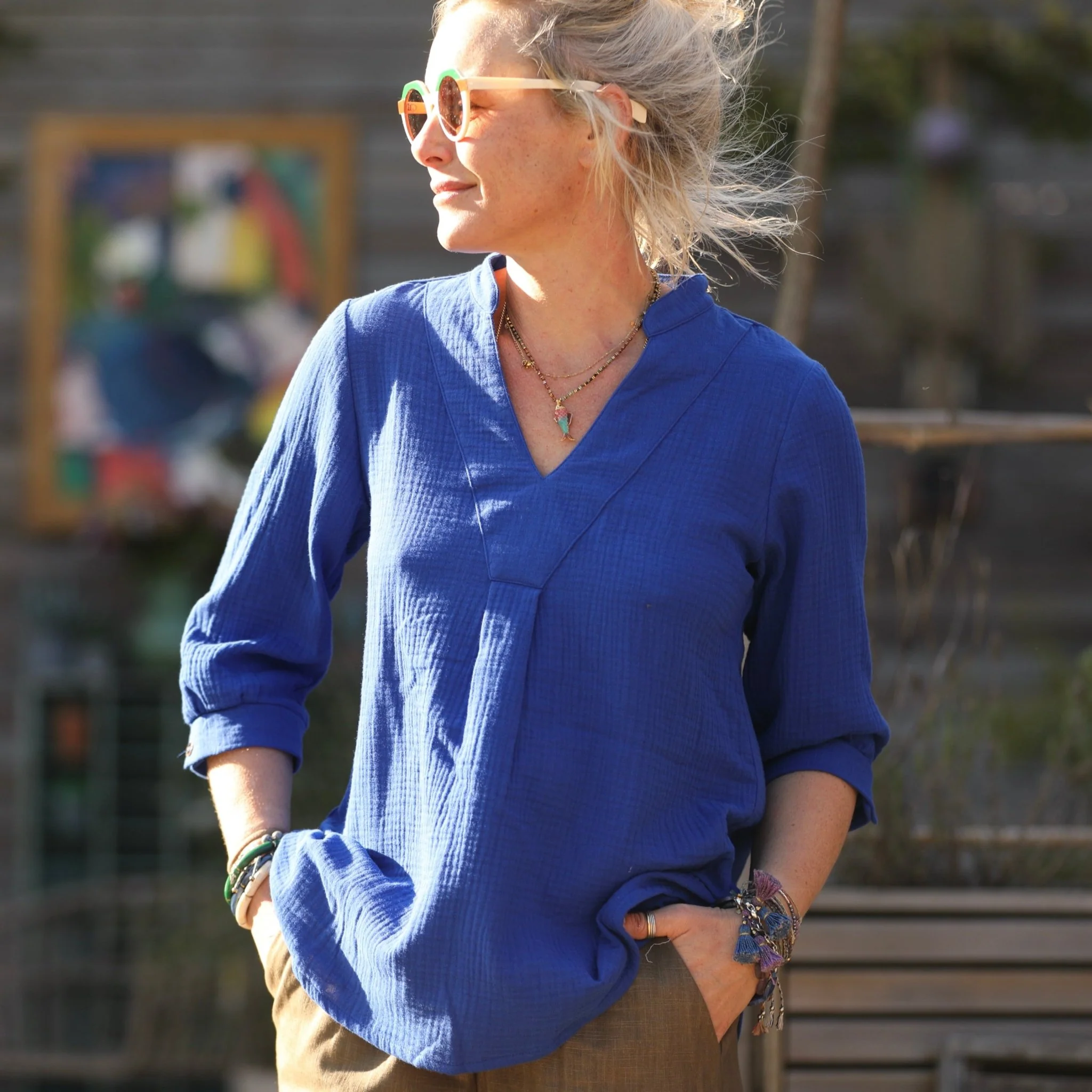Blouse Isabeau - double gaze de coton bleu majorelle - Image 8