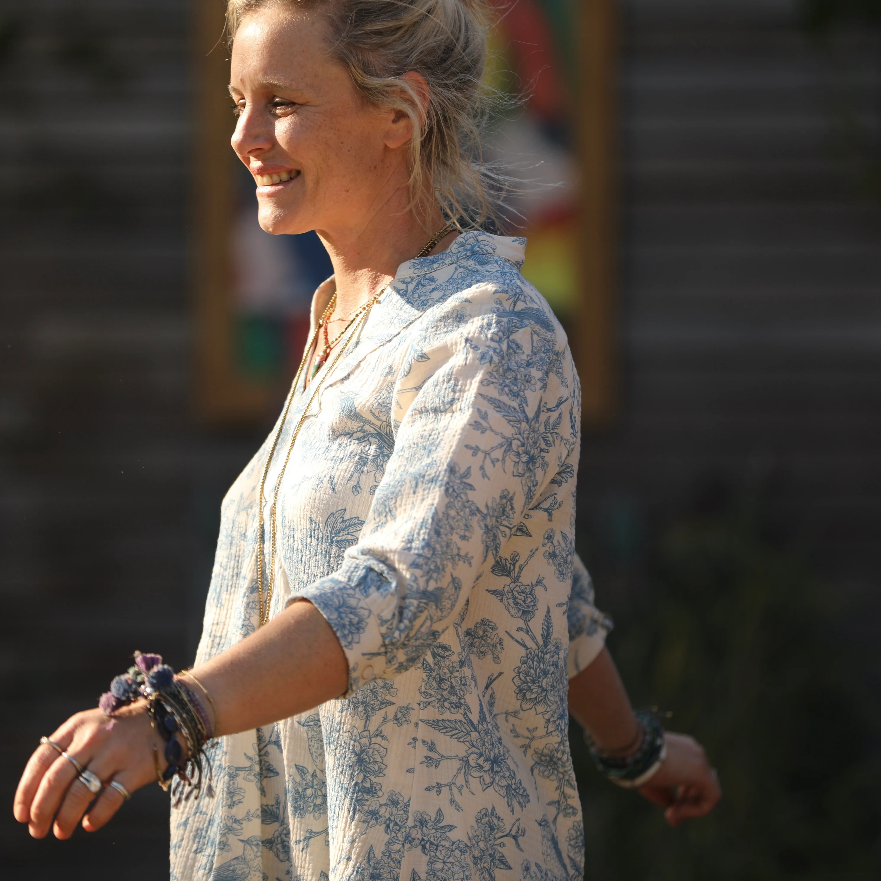 Blouse Isabeau - double gaze de coton Rouge gorge bleu - Image 5