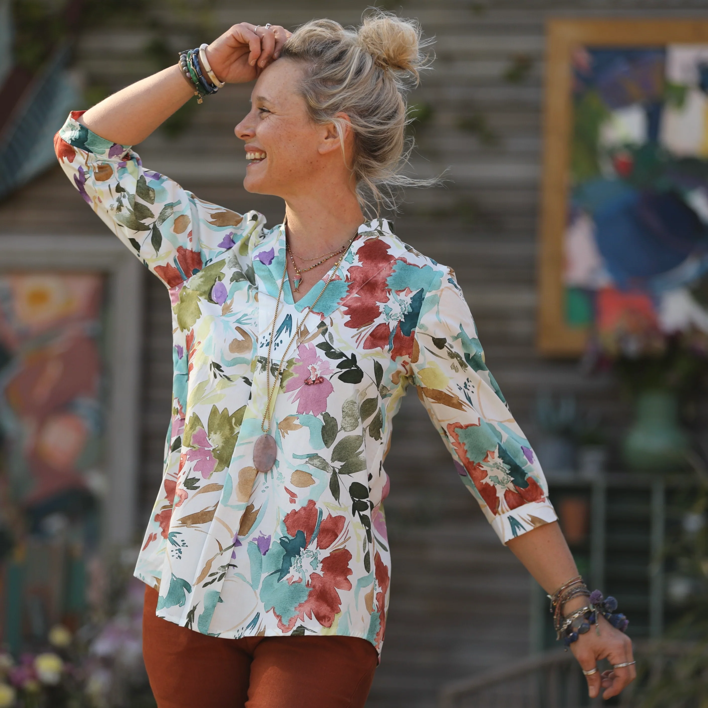 Blouse Isabeau - satin de coton Aquarelle