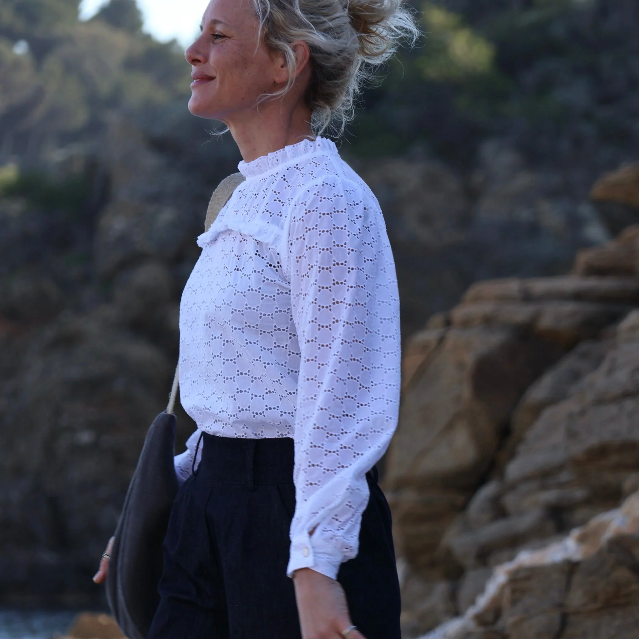 Blouse Léa - broderie de coton fleurie blanche - Image 7