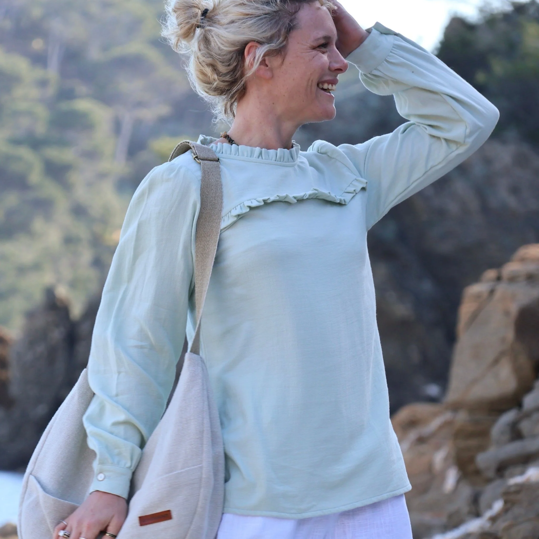 Blouse Léa - sergé de coton vert pastel - Image 4
