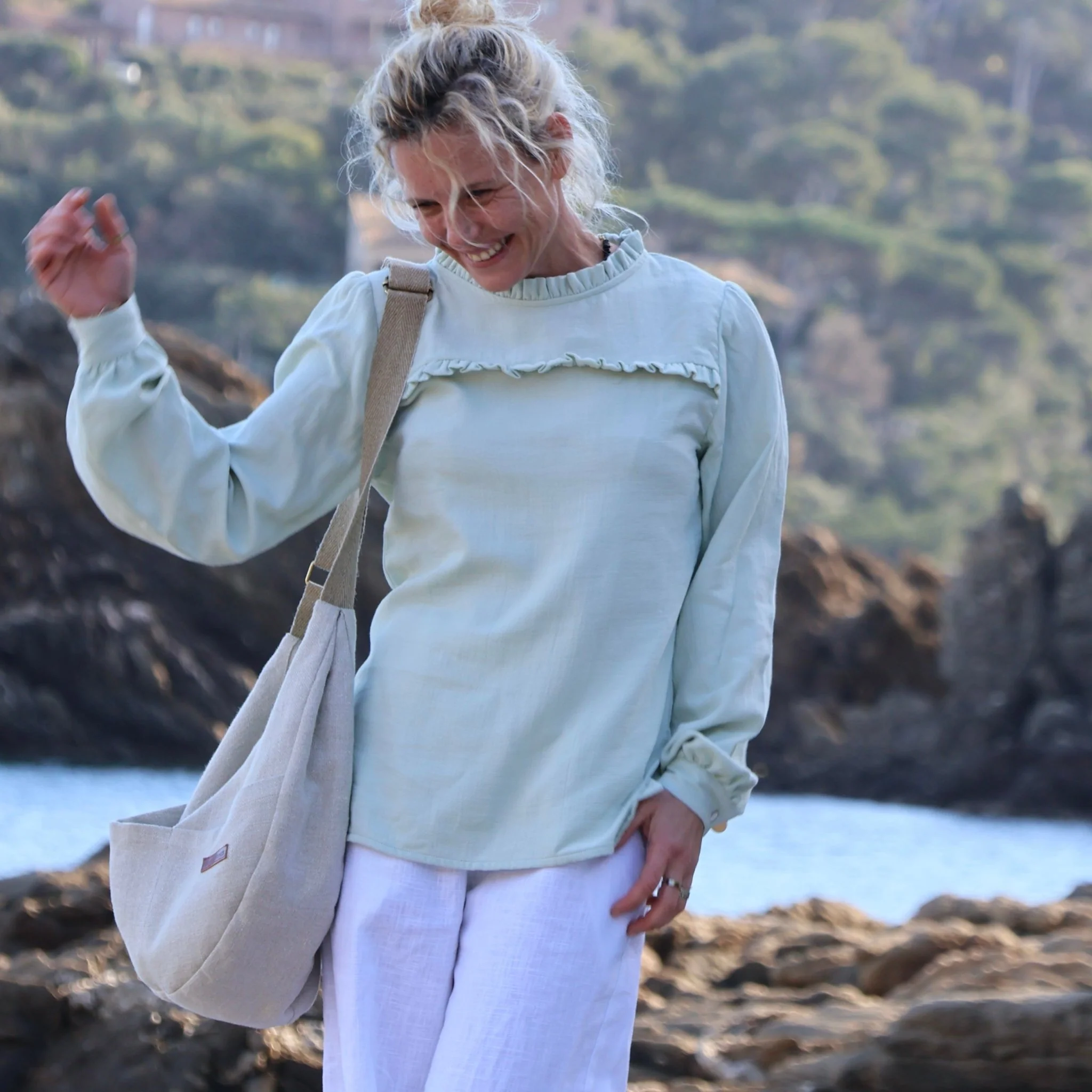 Blouse Léa - sergé de coton vert pastel - Image 5