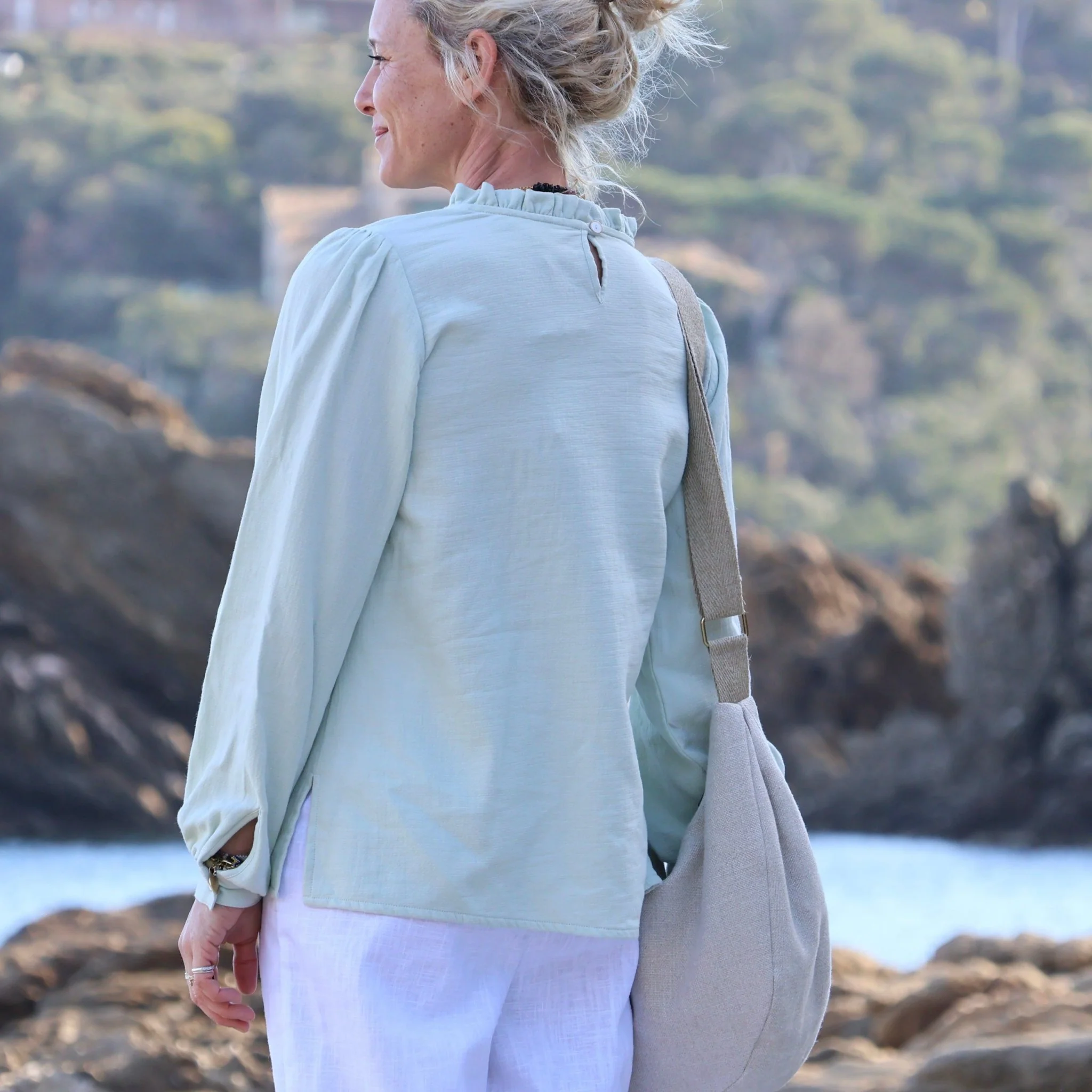 Blouse Léa - sergé de coton vert pastel - Image 6